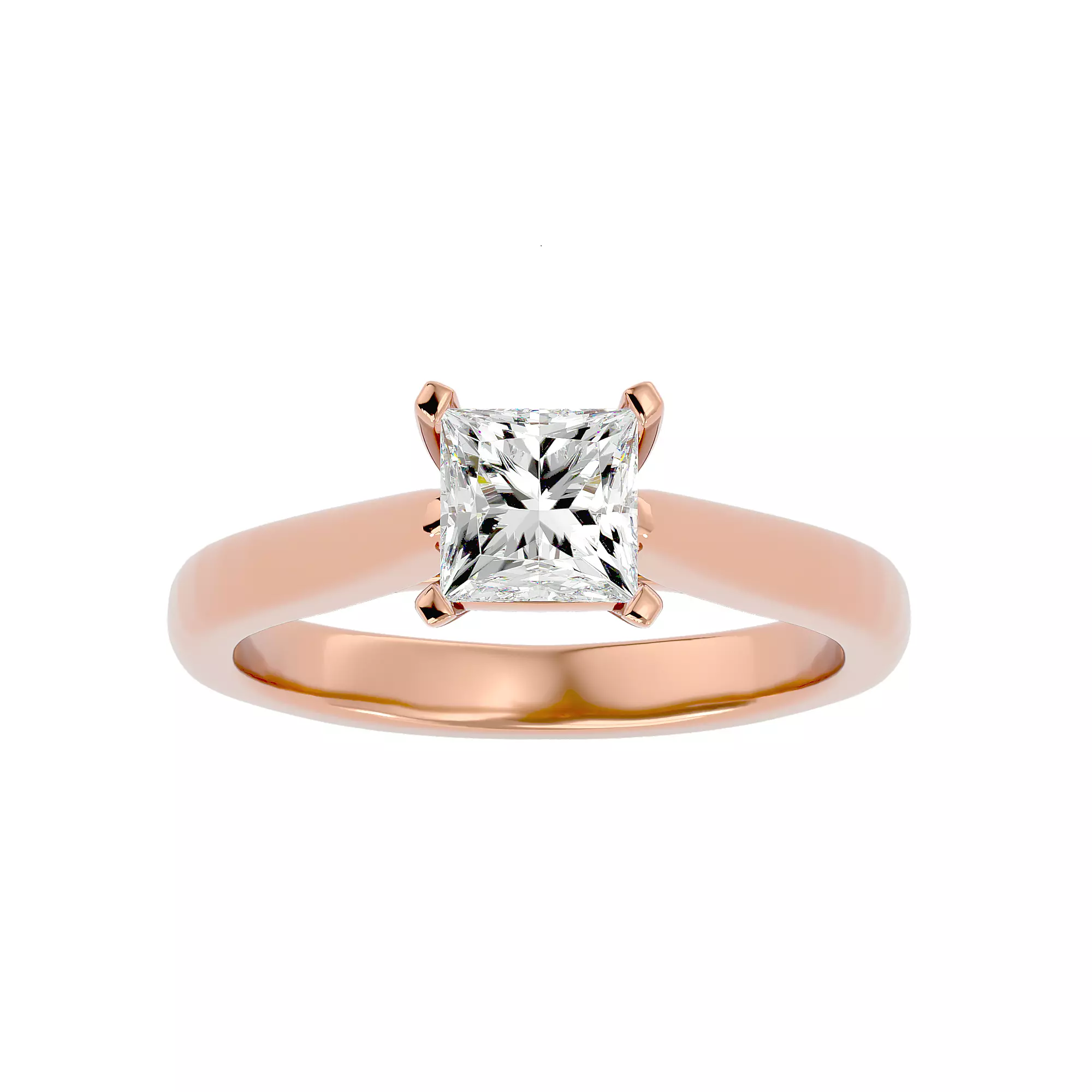 Single Princess diamond Women solitaire ring with 360 View 3D print model_0