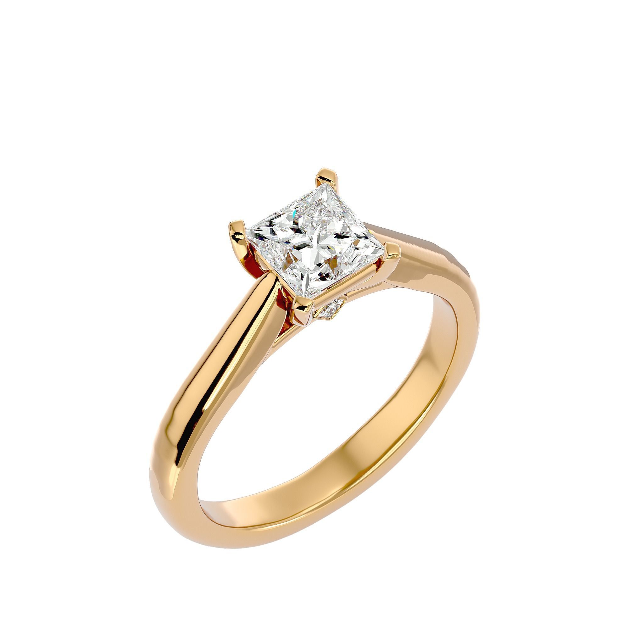 Single Princess diamond Women solitaire ring with 360 View 3D print model_6