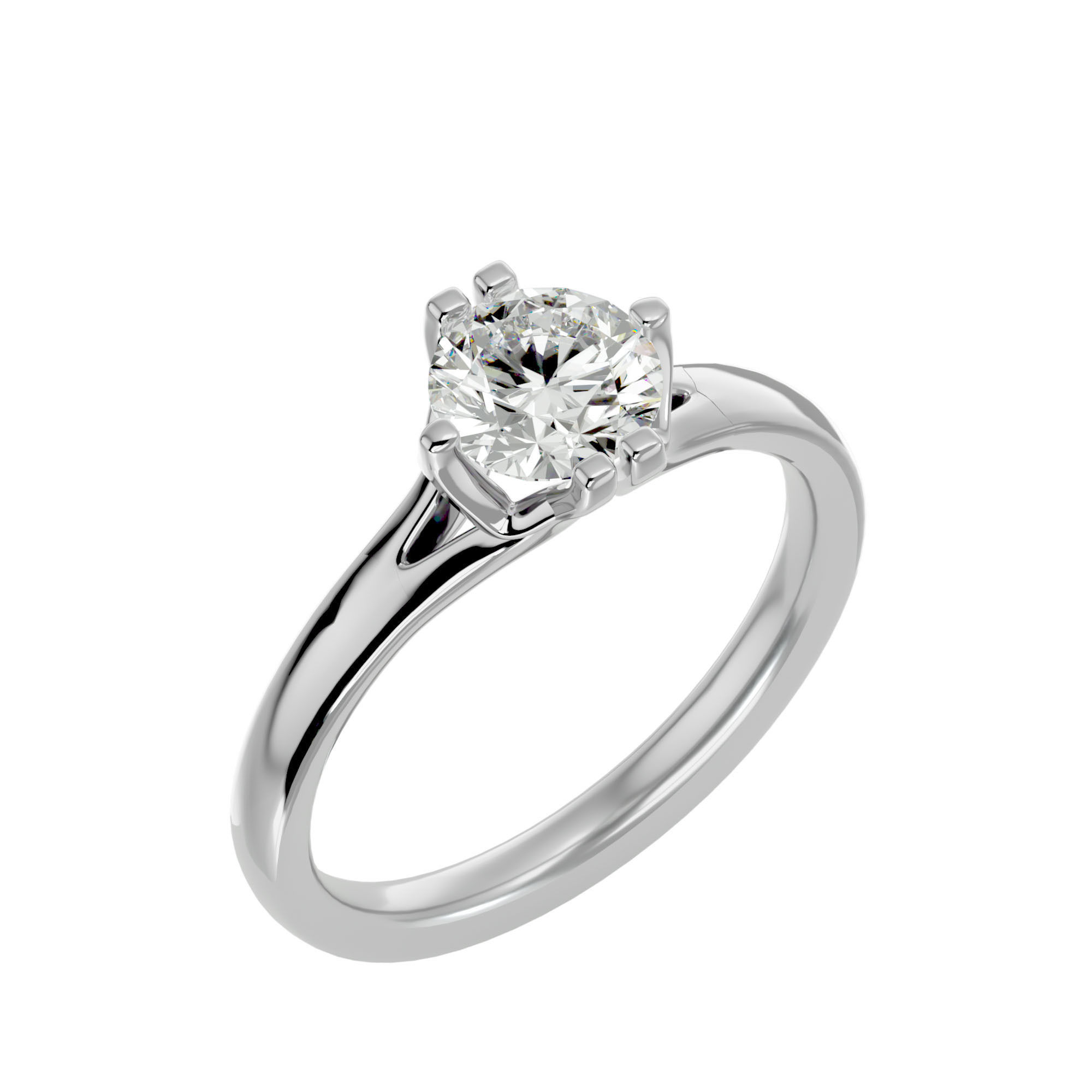 Single Round diamond Women solitaire ring with 360 View 3D print model_10