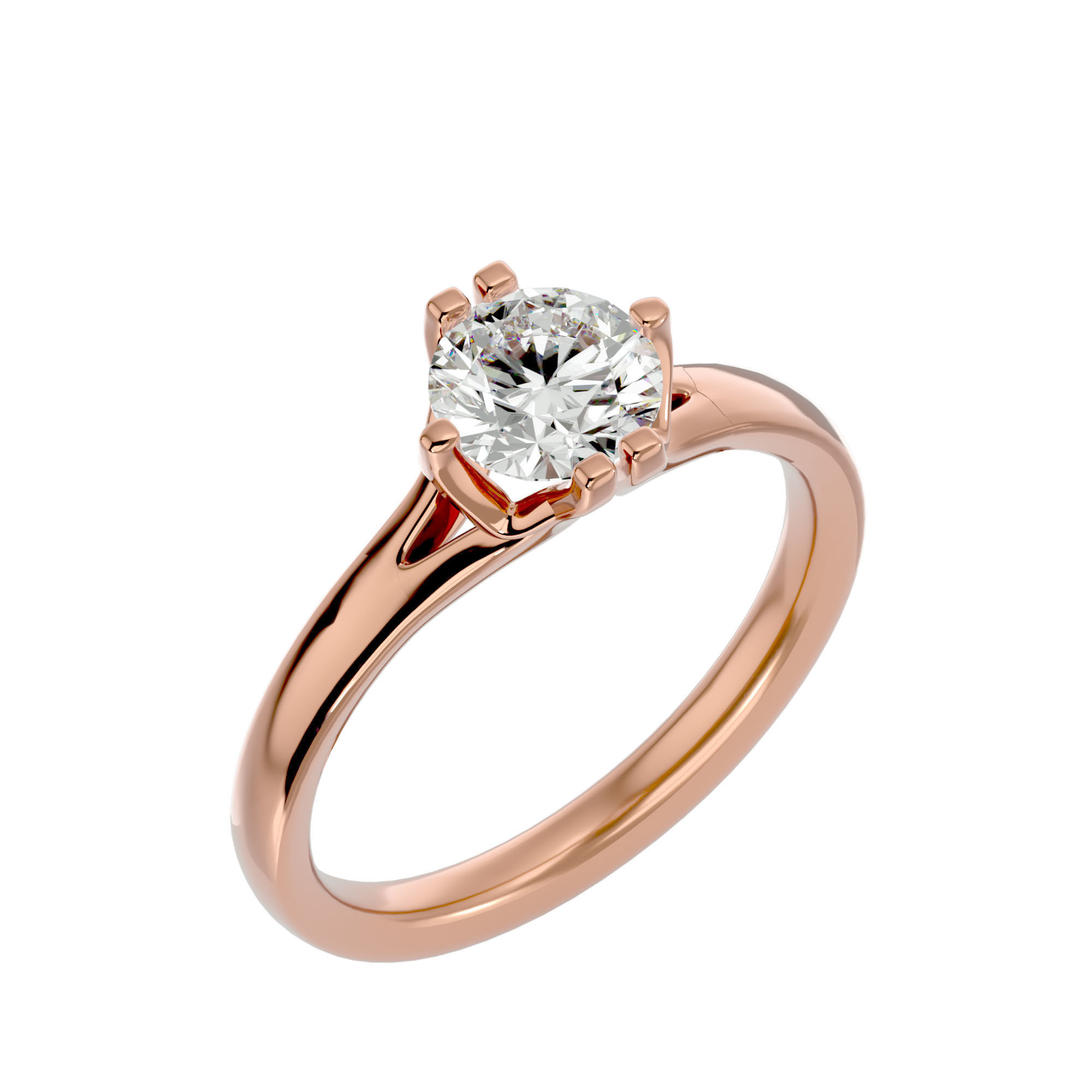 Single Round diamond Women solitaire ring with 360 View 3D print model_12