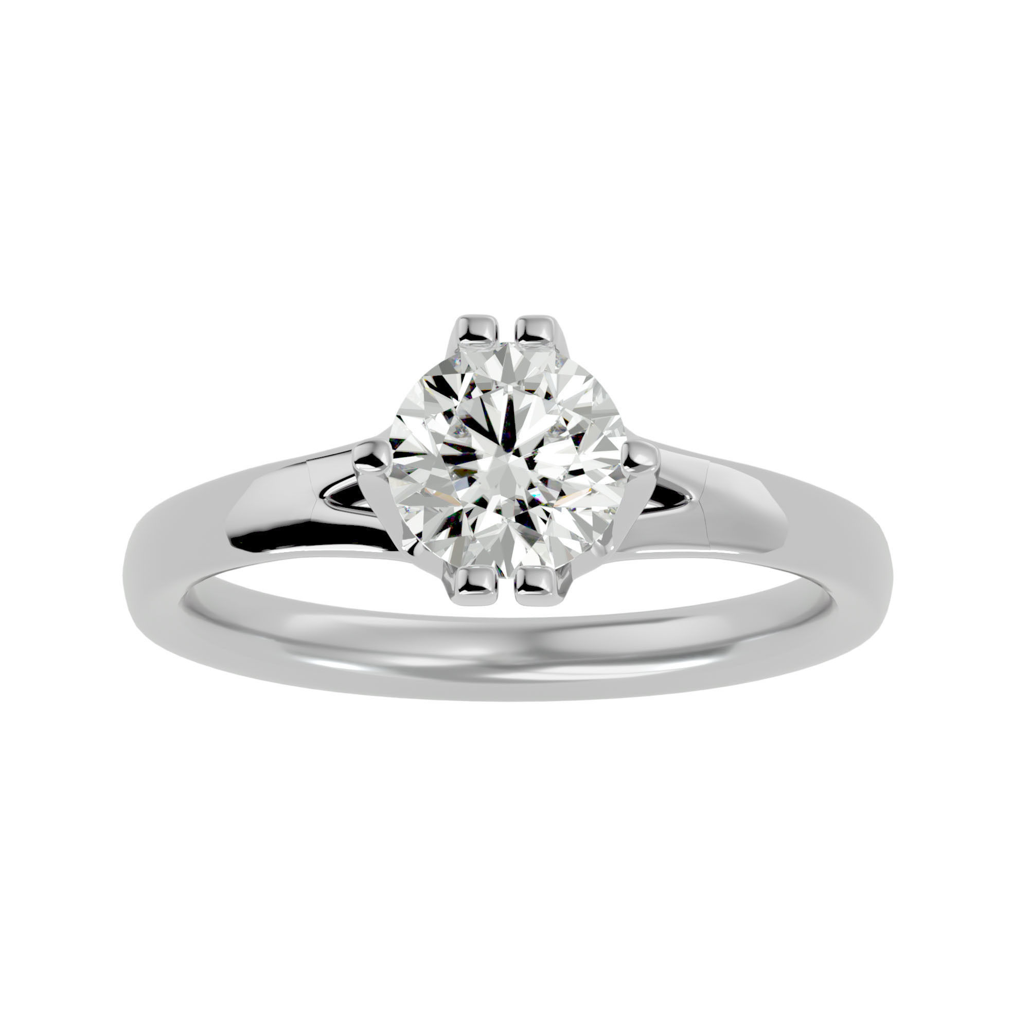 Single Round diamond Women solitaire ring with 360 View 3D print model_3
