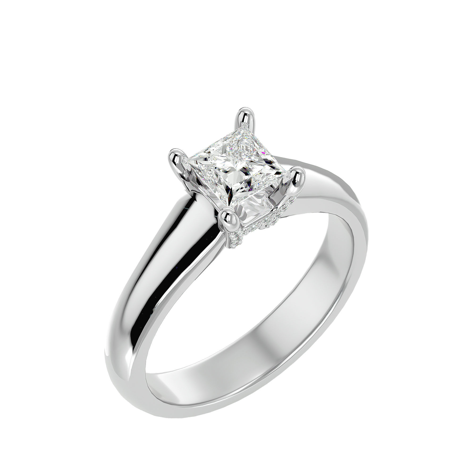 Single Princess diamond Women solitaire ring with 360 View 3D print model_9