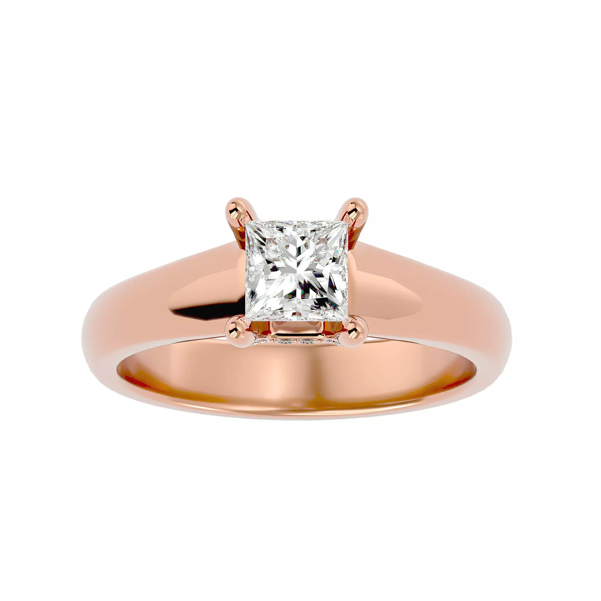 Single Princess diamond Women solitaire ring with 360 View 3D print model_0