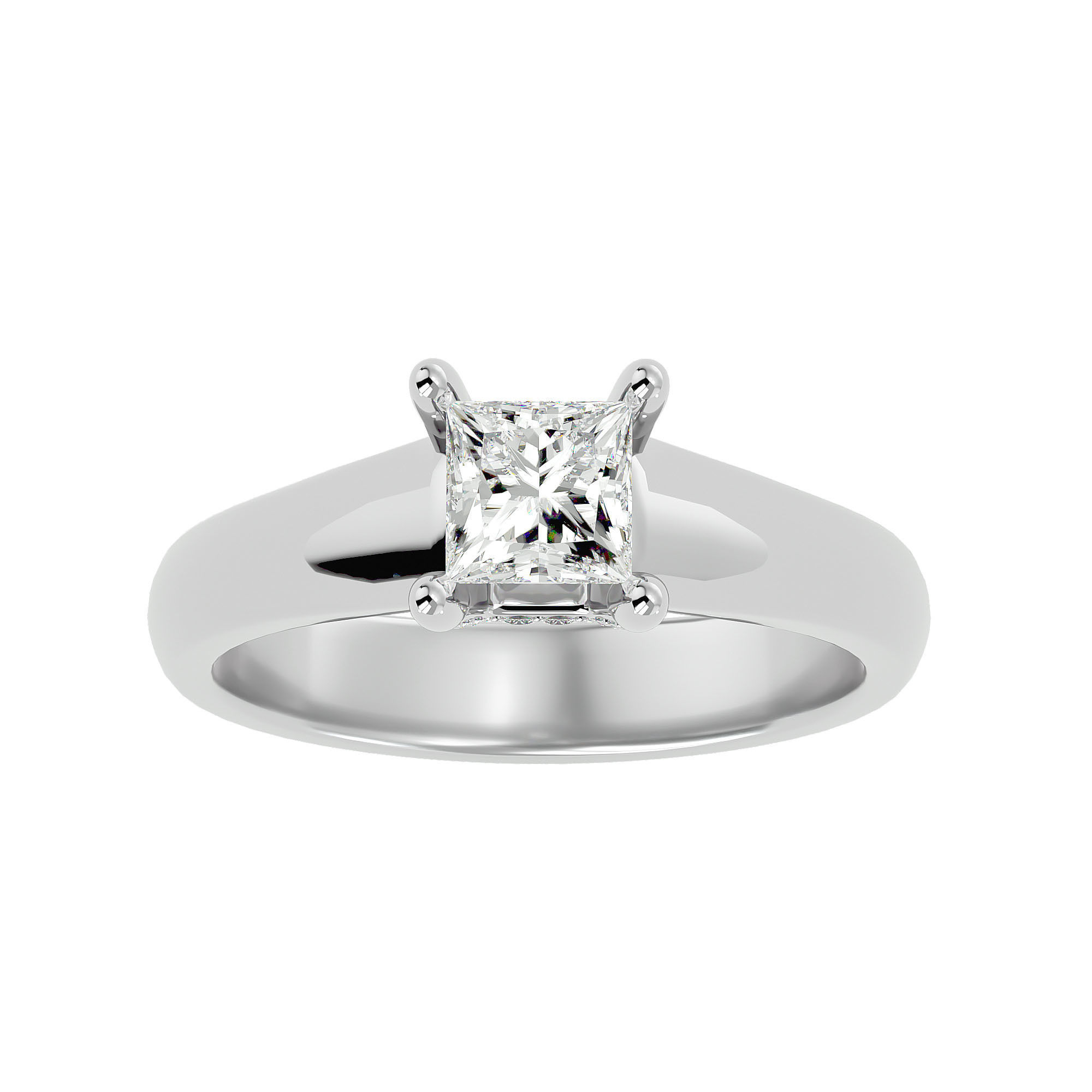 Single Princess diamond Women solitaire ring with 360 View 3D print model_2
