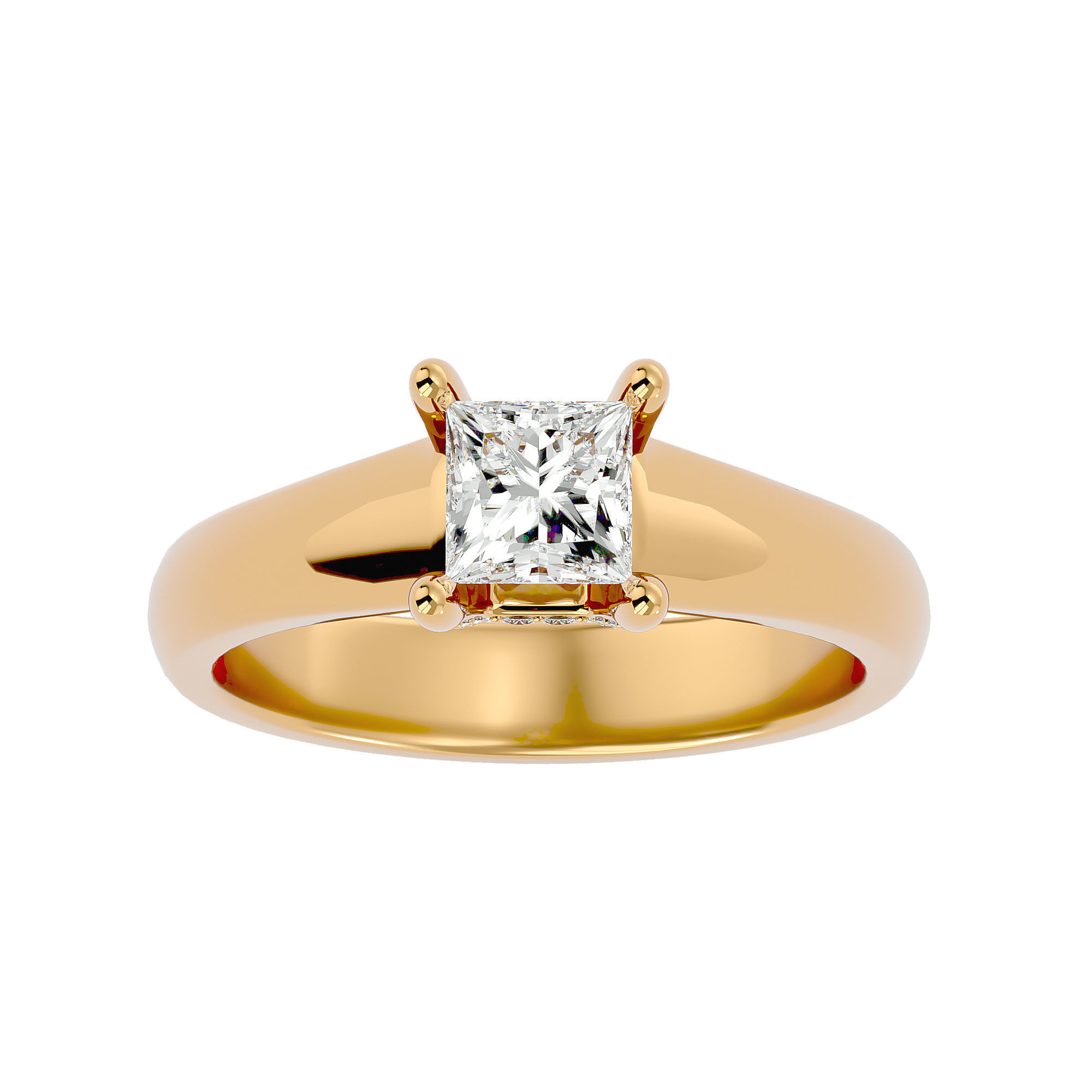 Single Princess diamond Women solitaire ring with 360 View 3D print model_1