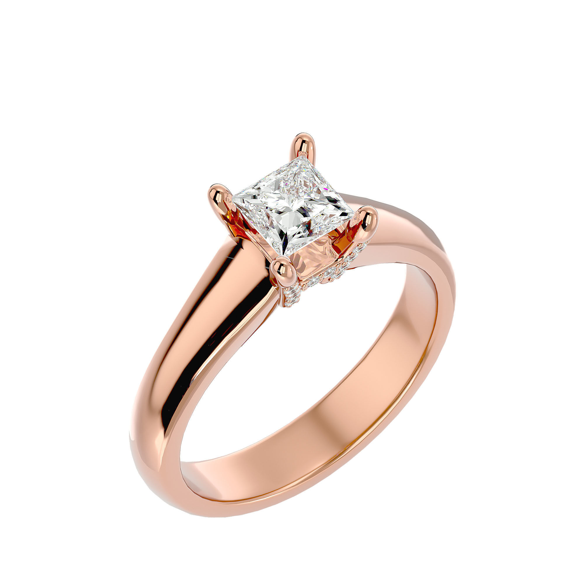 Single Princess diamond Women solitaire ring with 360 View 3D print model_11