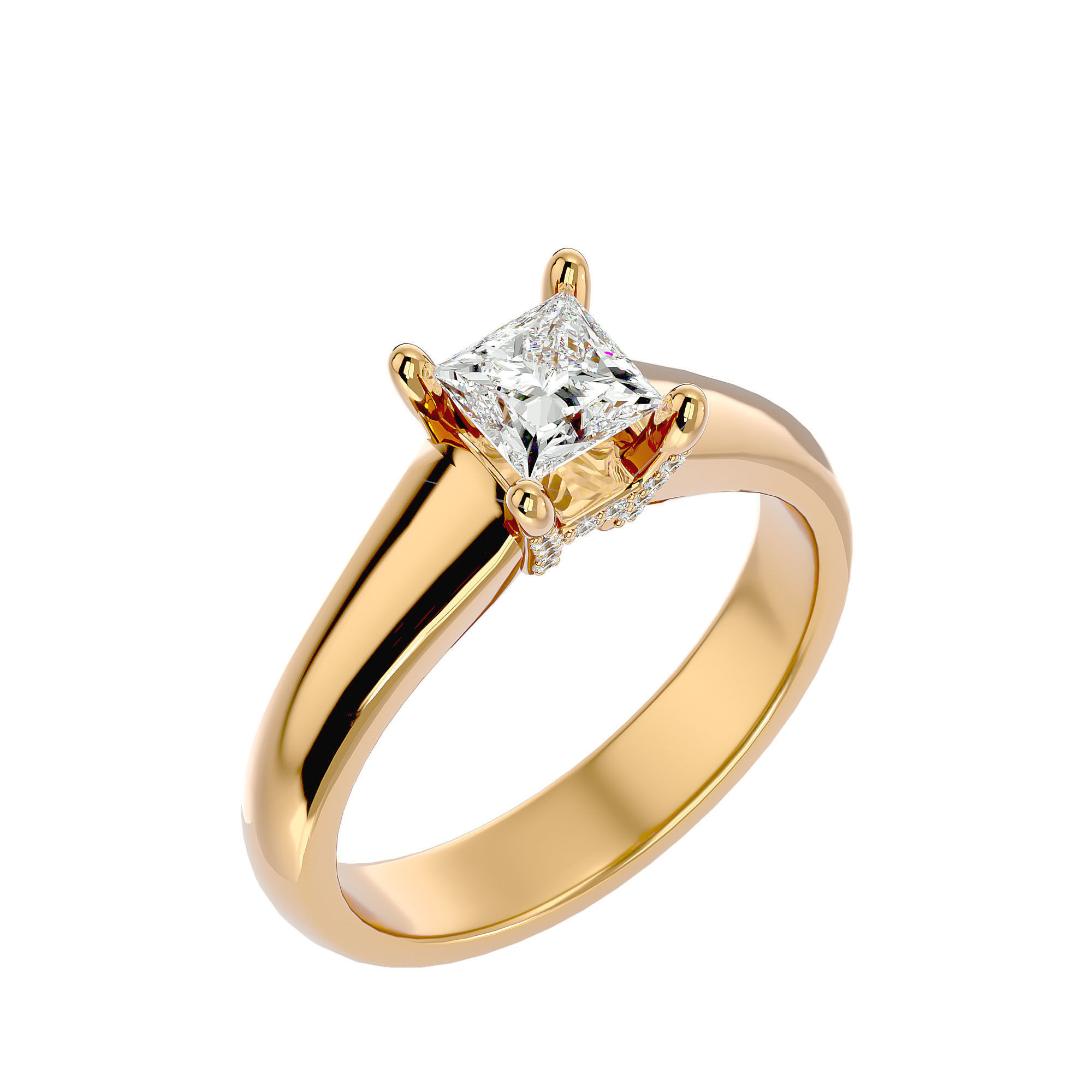 Single Princess diamond Women solitaire ring with 360 View 3D print model_10