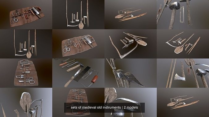 sets of medieval old instruments 3D Model Collection