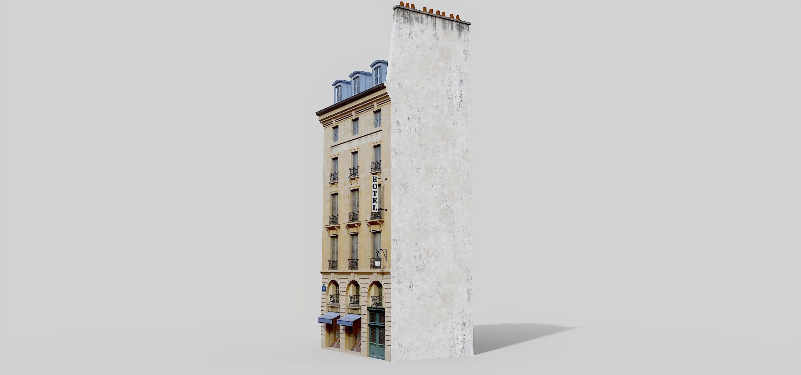 Parisian building with shop Low-poly 3D model_6