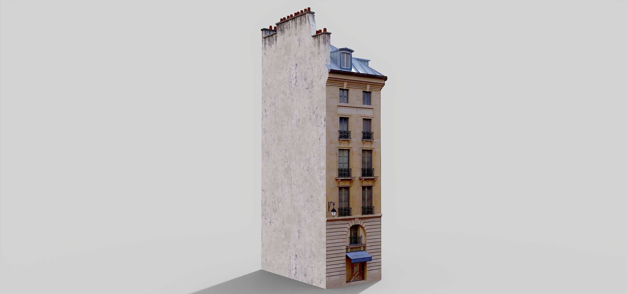 Parisian building with shop Low-poly 3D model_7