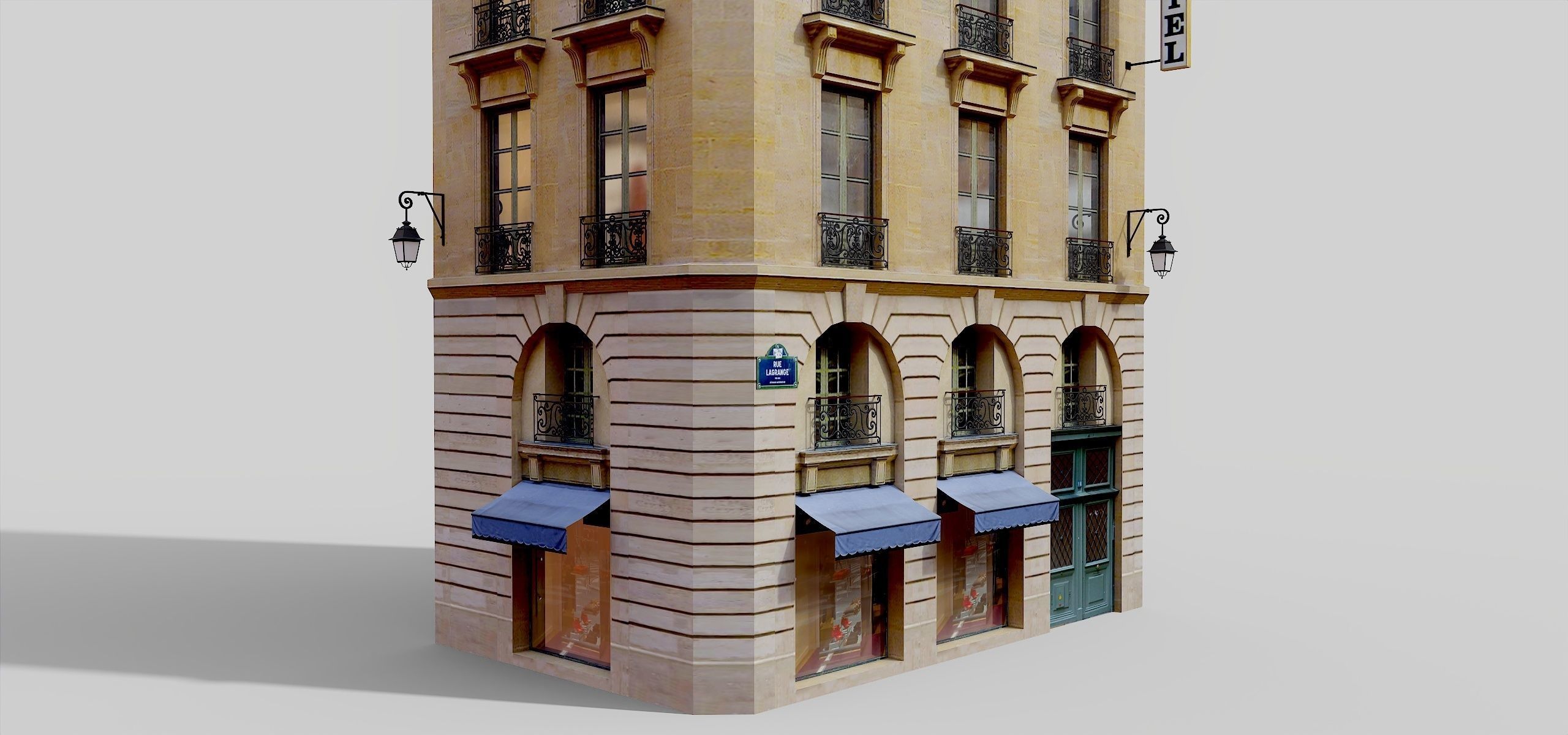 Parisian building with shop Low-poly 3D model_1