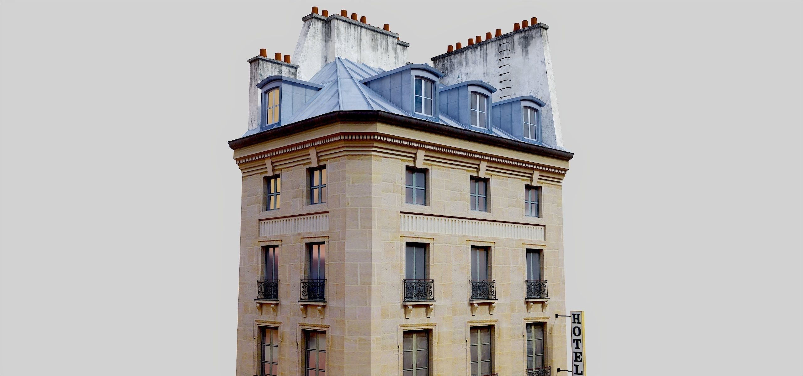 Parisian building with shop Low-poly 3D model_2