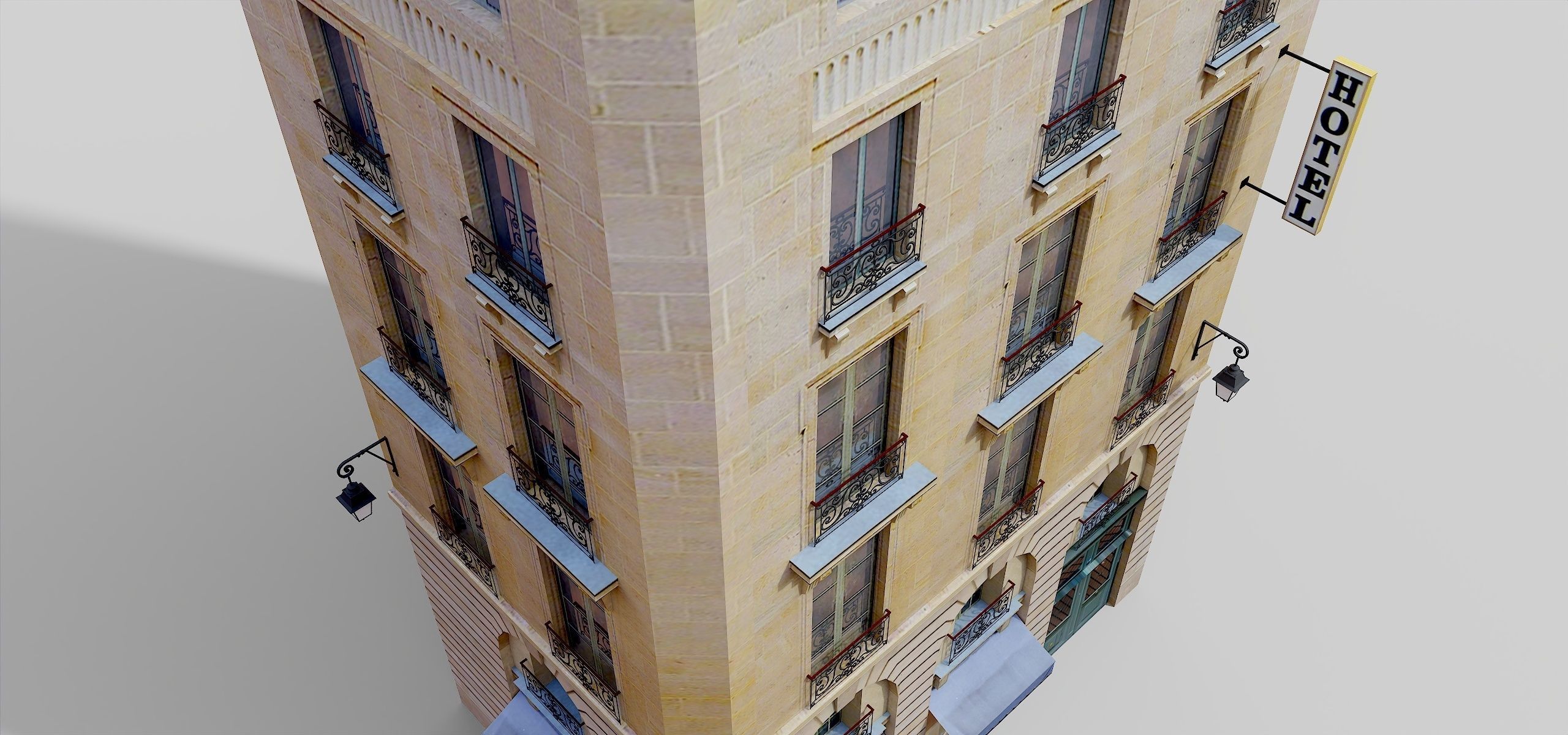 Parisian building with shop Low-poly 3D model_5
