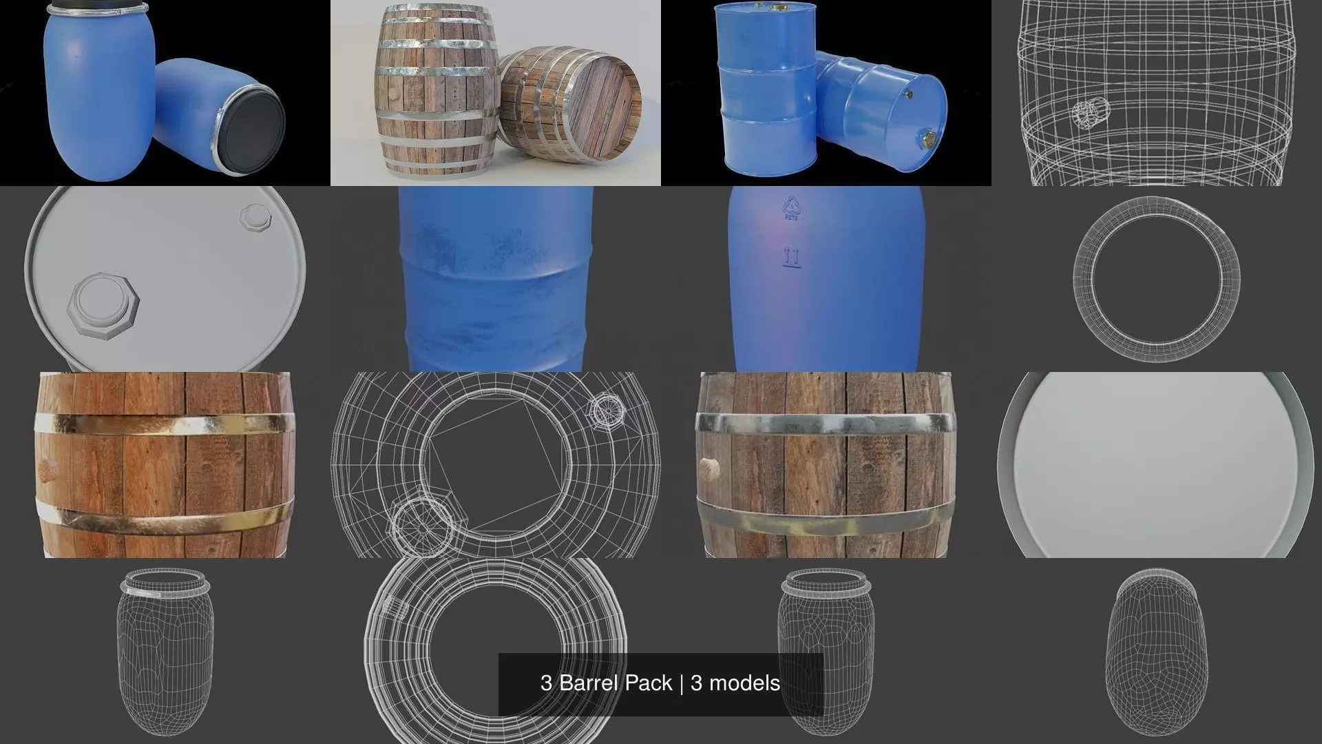 3 Barrel Pack 3D Model Collection_1