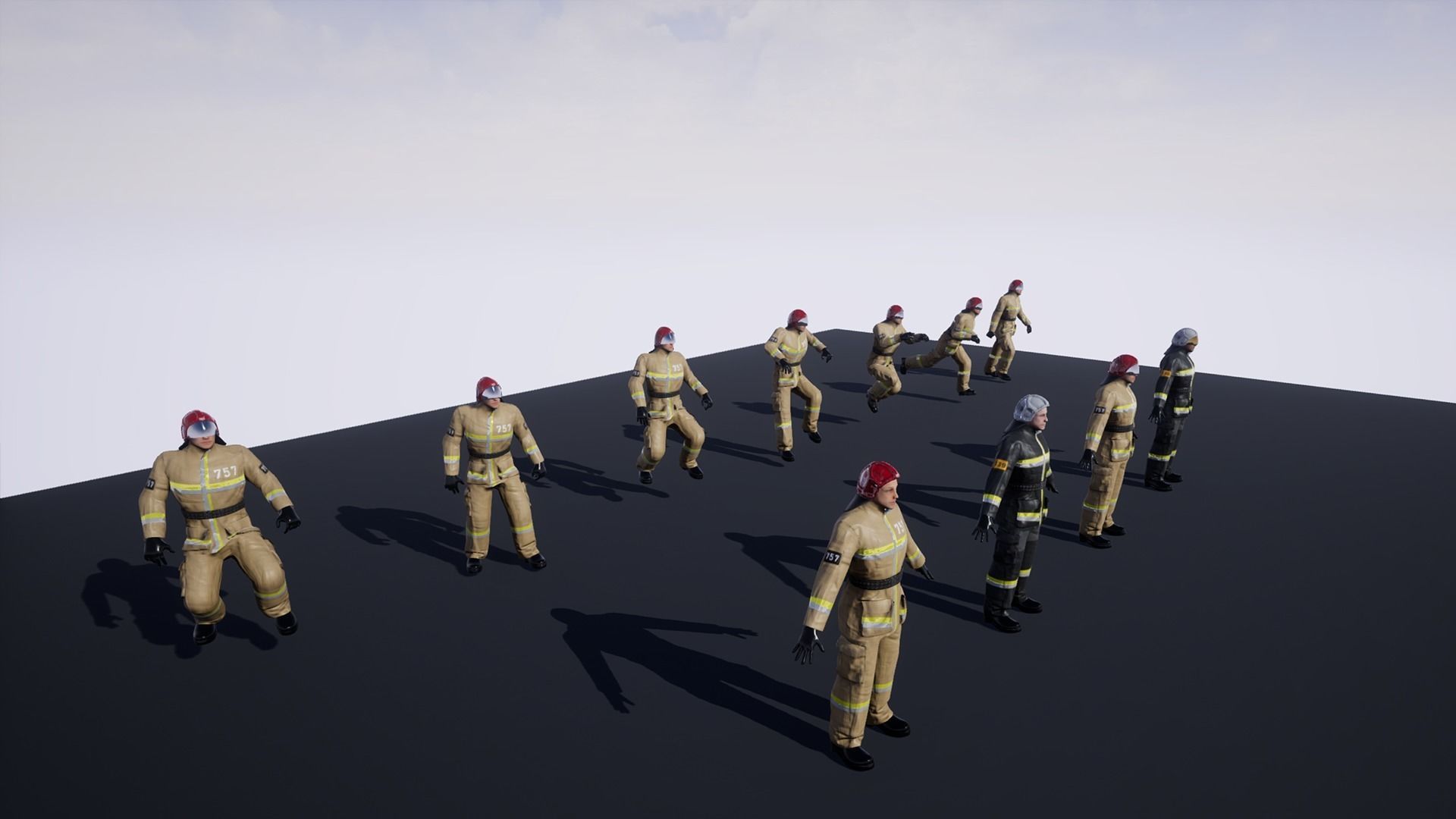 Firefighter group of firemen in uniform Low-poly 3D model_2