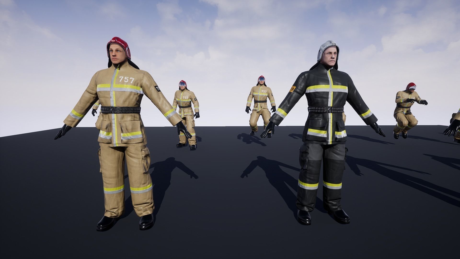 Firefighter group of firemen in uniform Low-poly 3D model_3