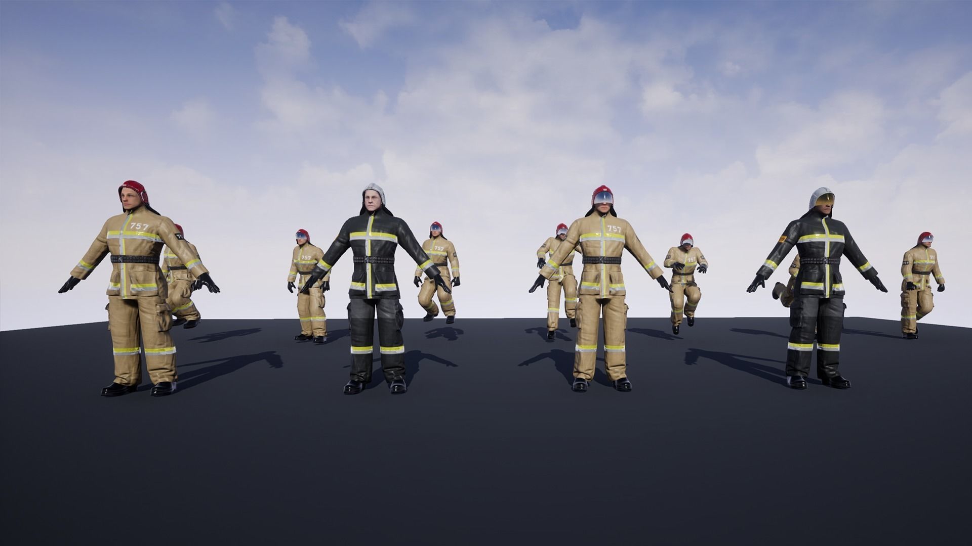 Firefighter group of firemen in uniform Low-poly 3D model_7