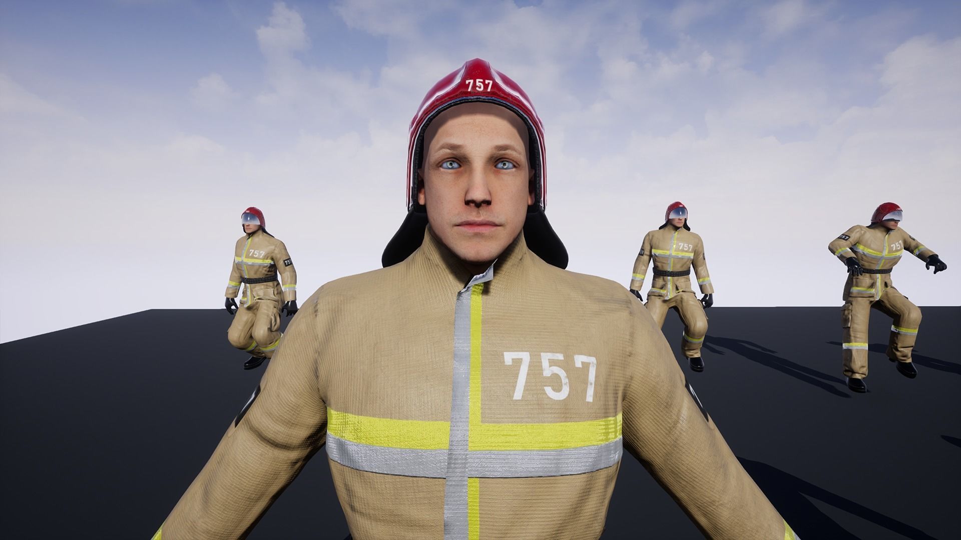 Firefighter group of firemen in uniform Low-poly 3D model_6