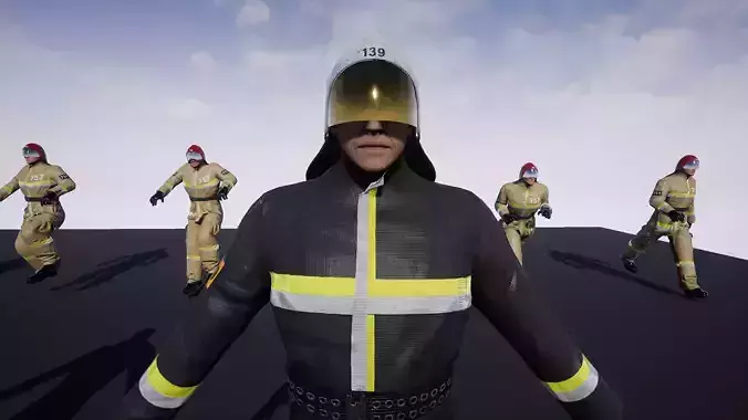 Firefighter group of firemen in uniform Low-poly 3D model