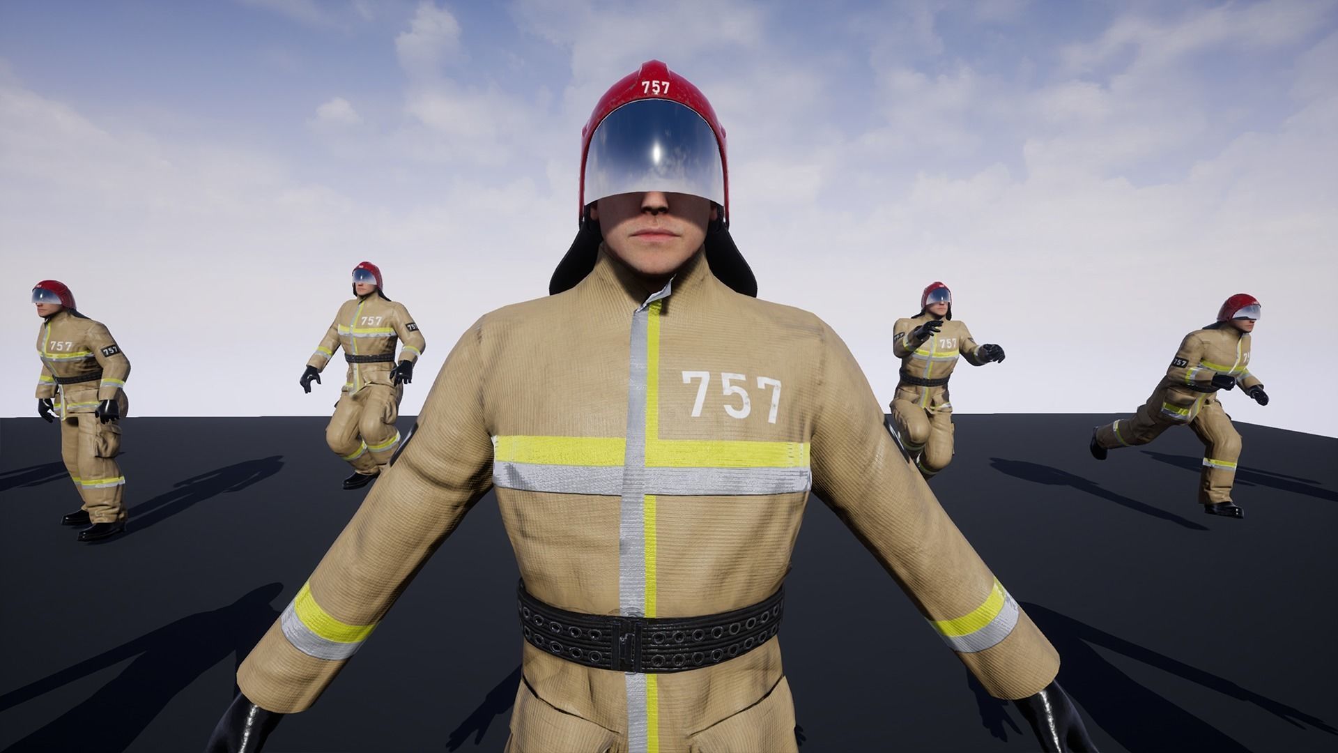 Firefighter group of firemen in uniform Low-poly 3D model_1