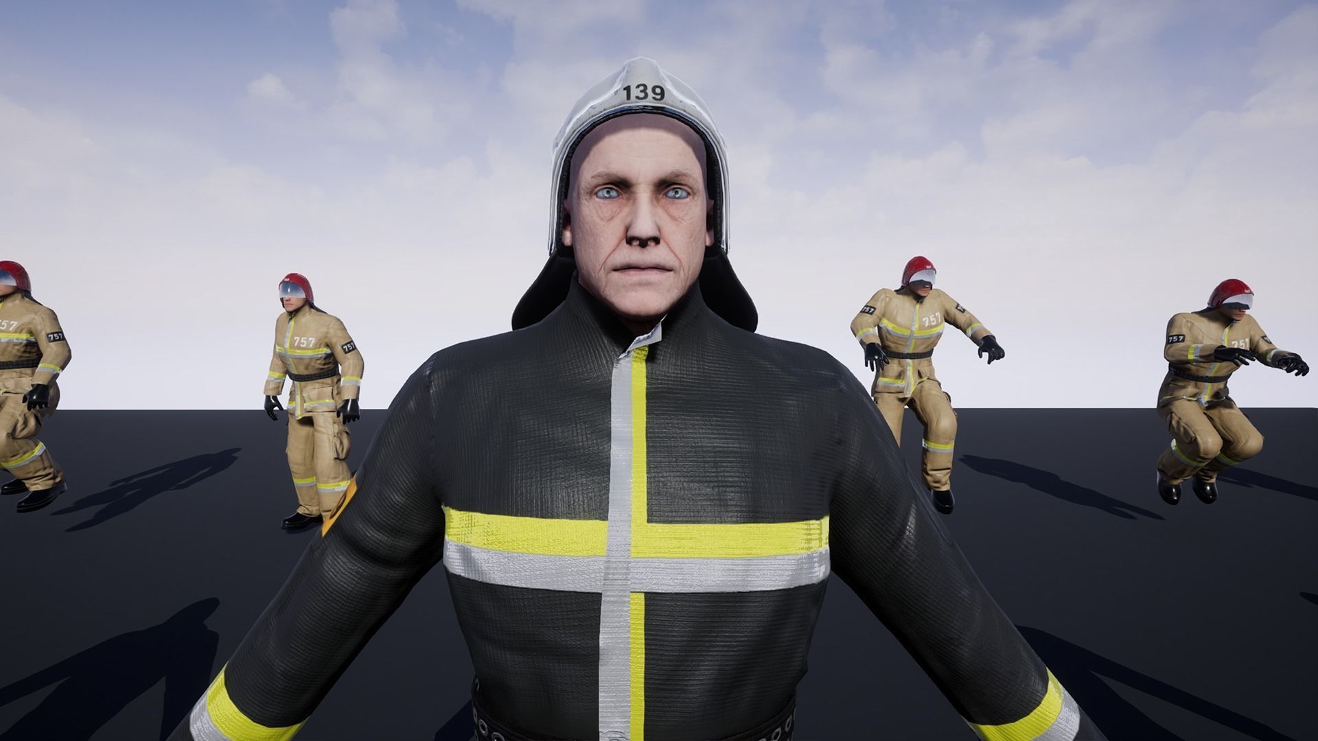 Firefighter group of firemen in uniform Low-poly 3D model_5