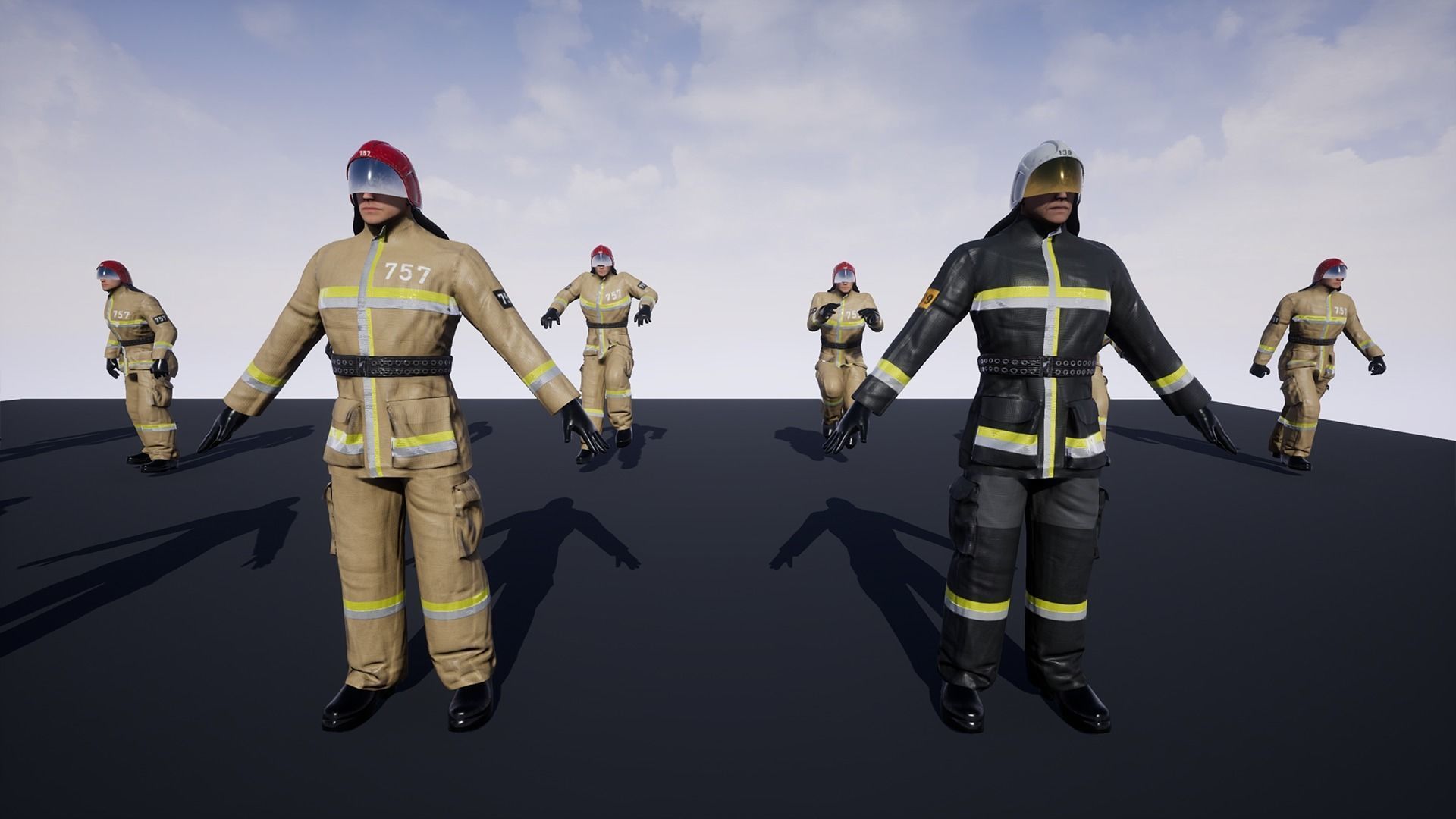 Firefighter group of firemen in uniform Low-poly 3D model_4