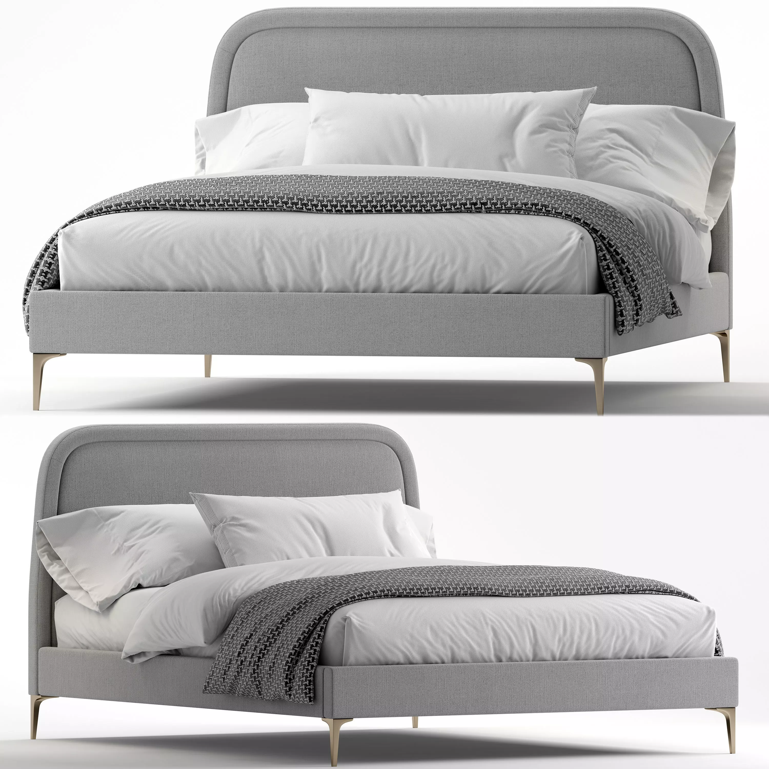 West Elm Camilla Queen bed metal legs 3D model_0