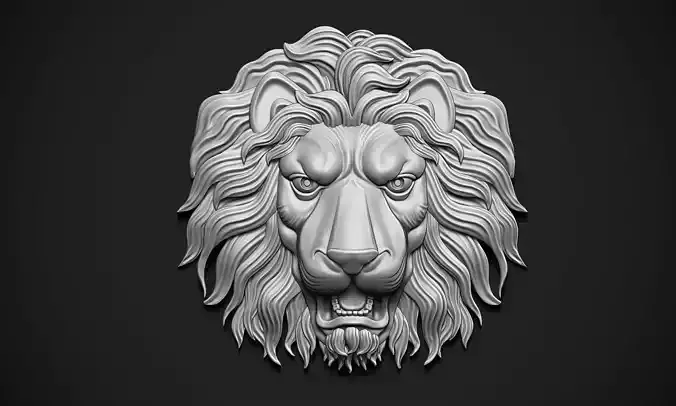 Lion Head Relief 3D print model