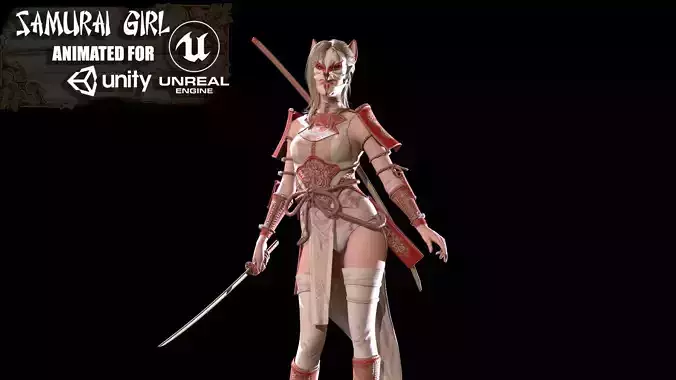 Samurai Girl Low-poly 3D model