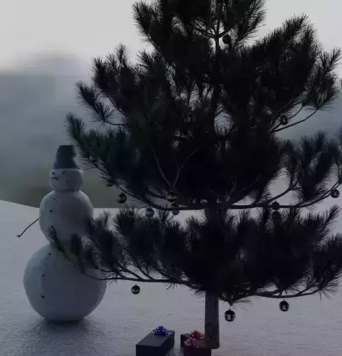 Soil snowman with christmas tree and toys on it