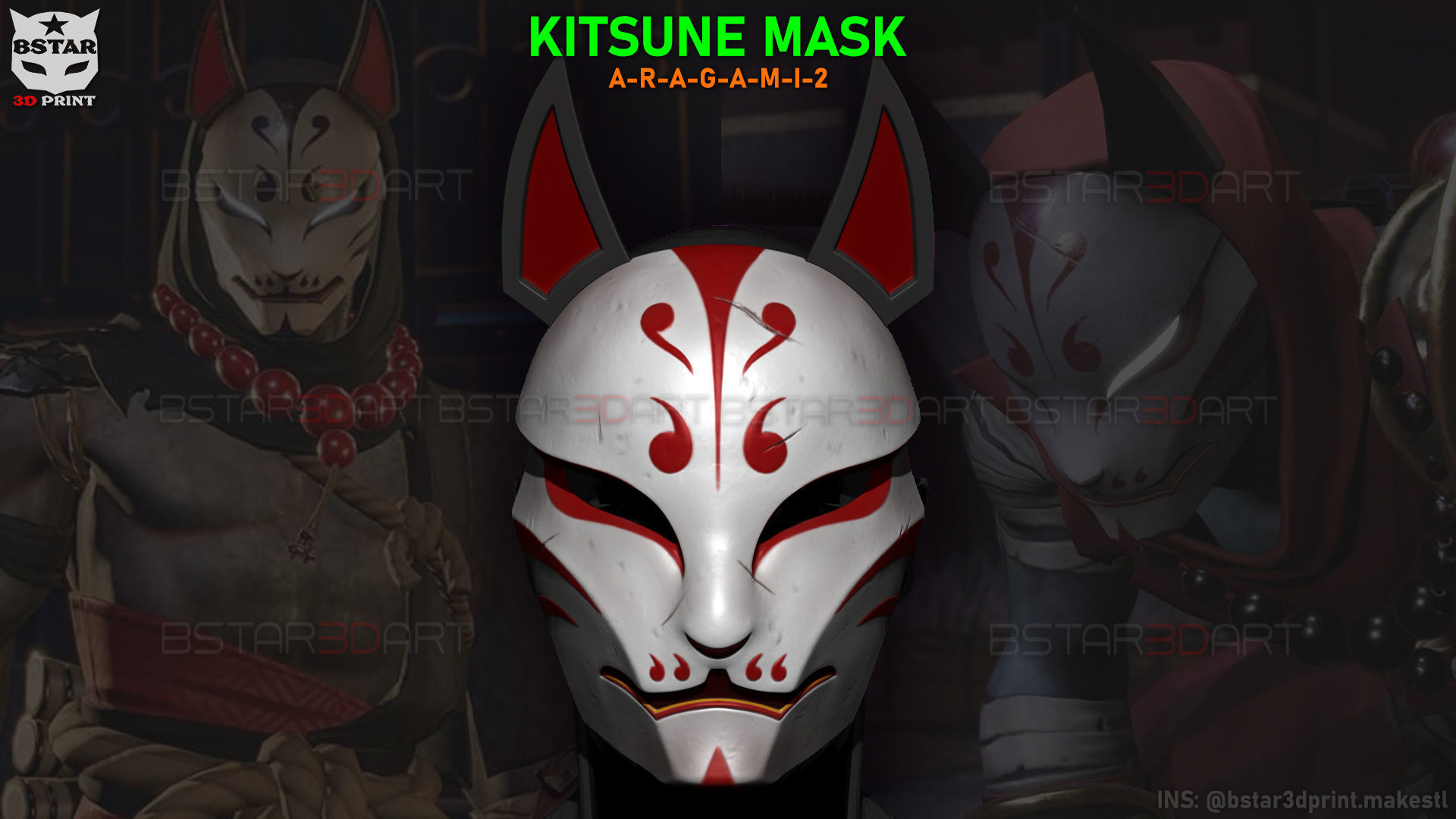 Aragami 2 Mask - Kitsune Mask - Halloween Cosplay 3D print model_1