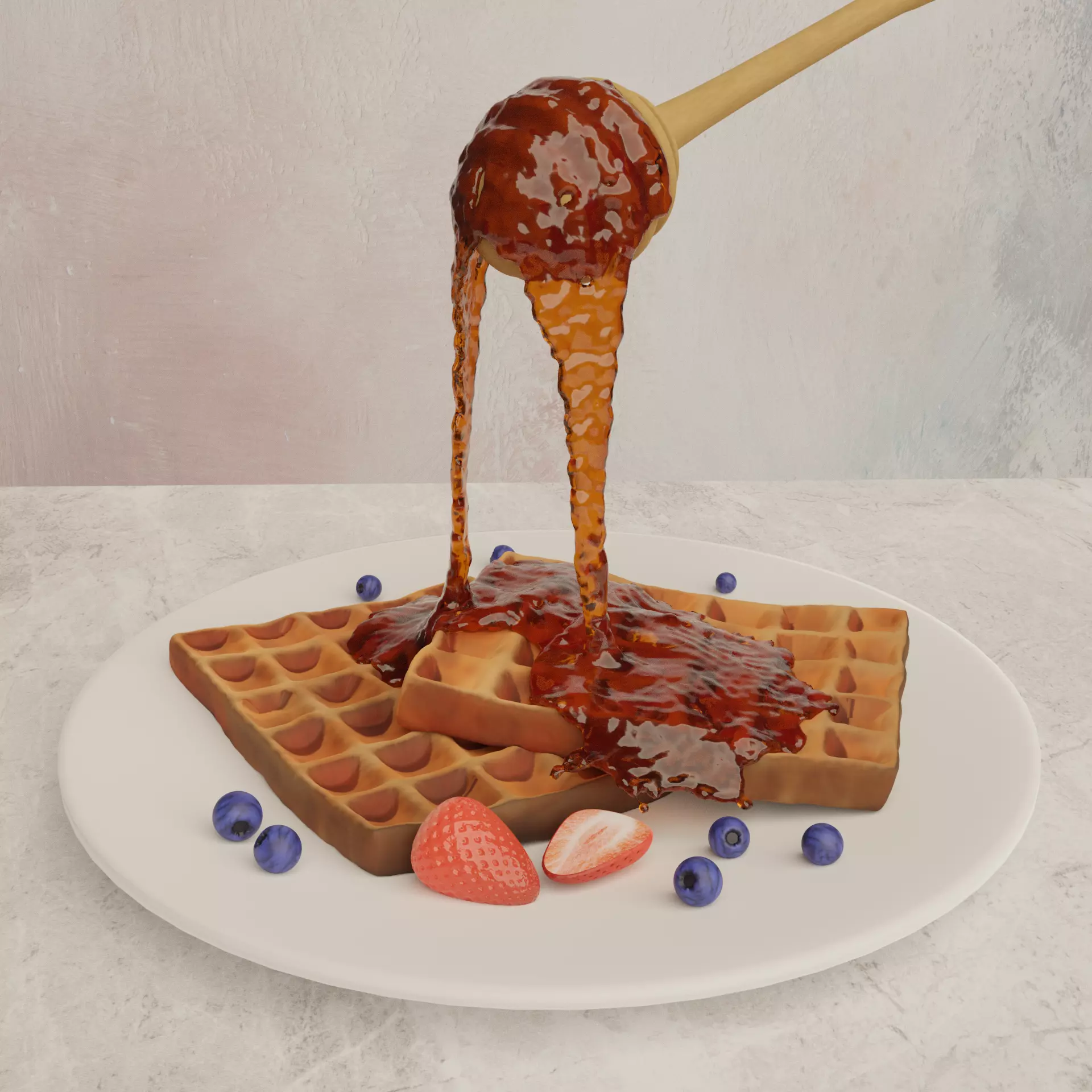 Waffle with honey 3D model_0