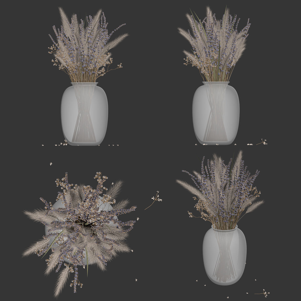 Dry flowers in modern vase 4 3D model_5