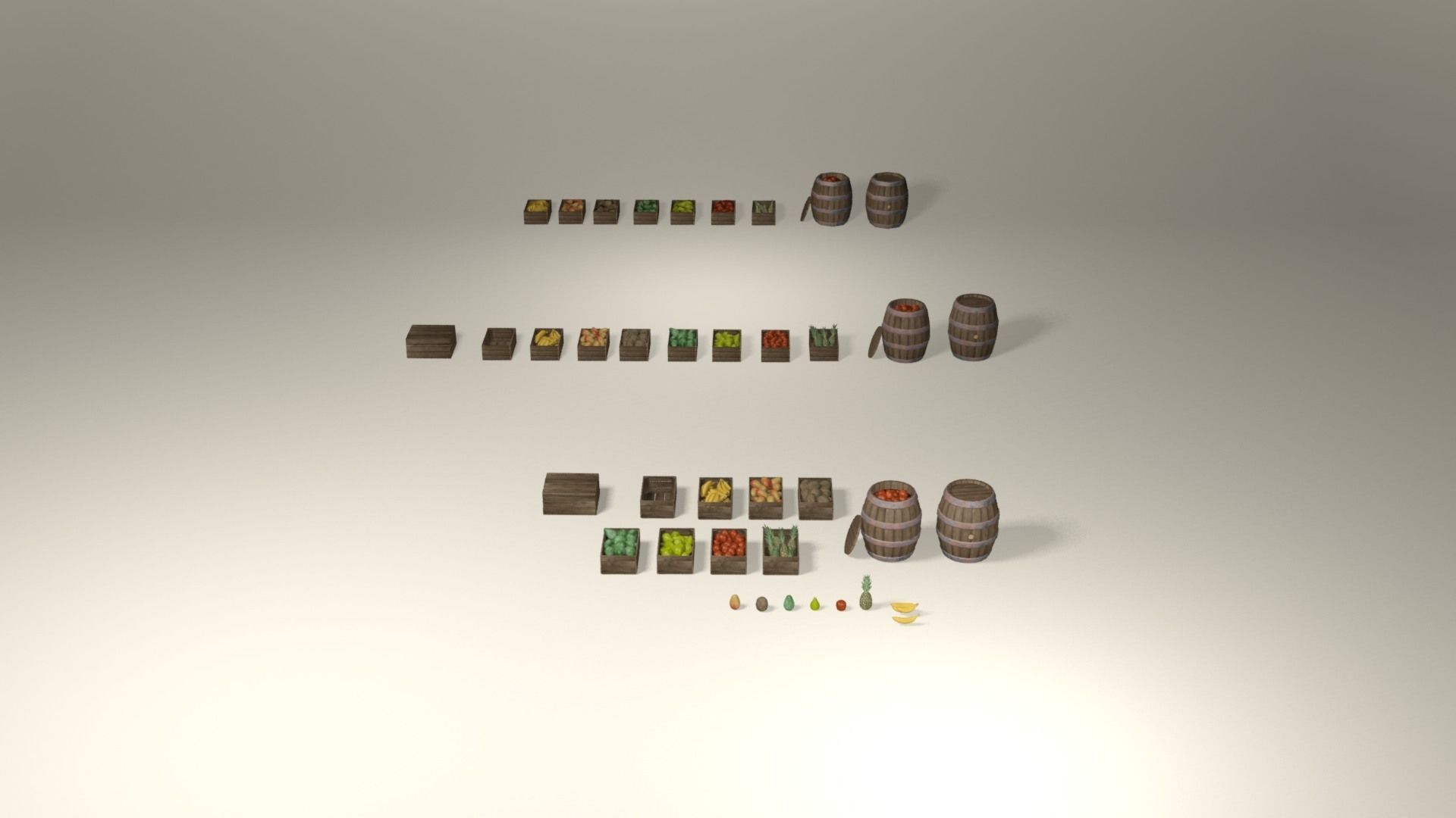Tropical fruit and fruit boxes Low-poly 3D model_16