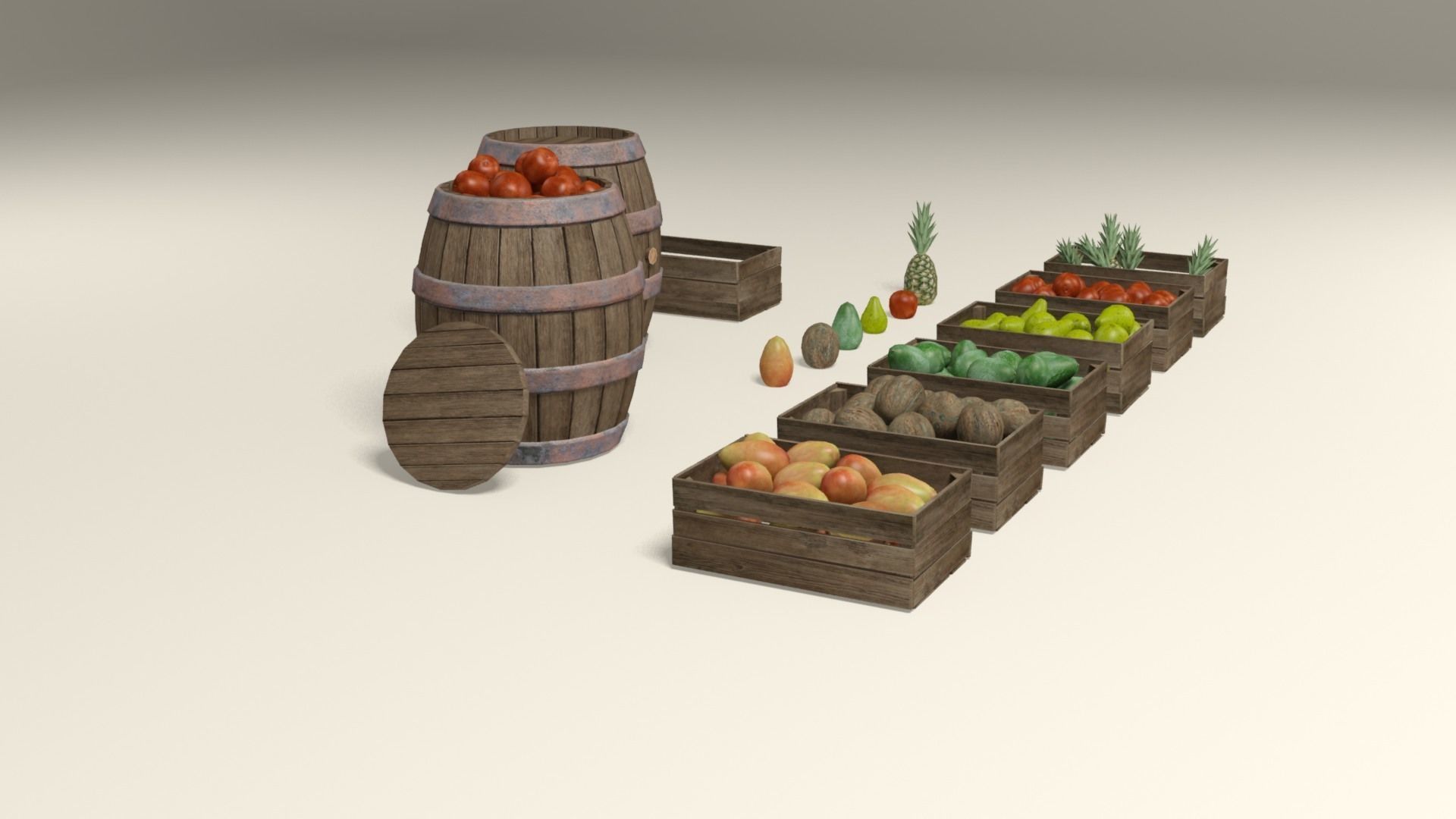 Tropical fruit and fruit boxes Low-poly 3D model_12