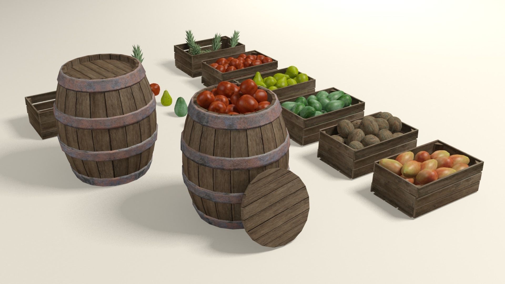 Tropical fruit and fruit boxes Low-poly 3D model_6