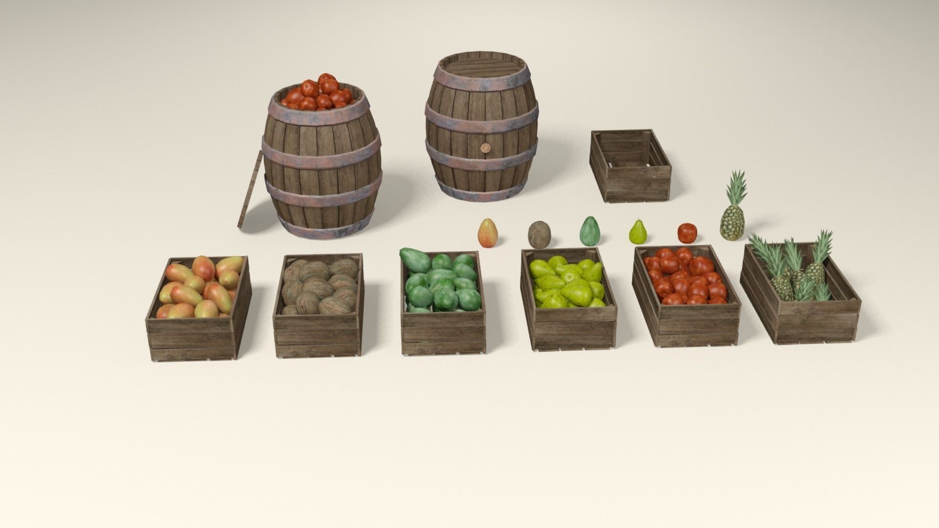 Tropical fruit and fruit boxes Low-poly 3D model_9