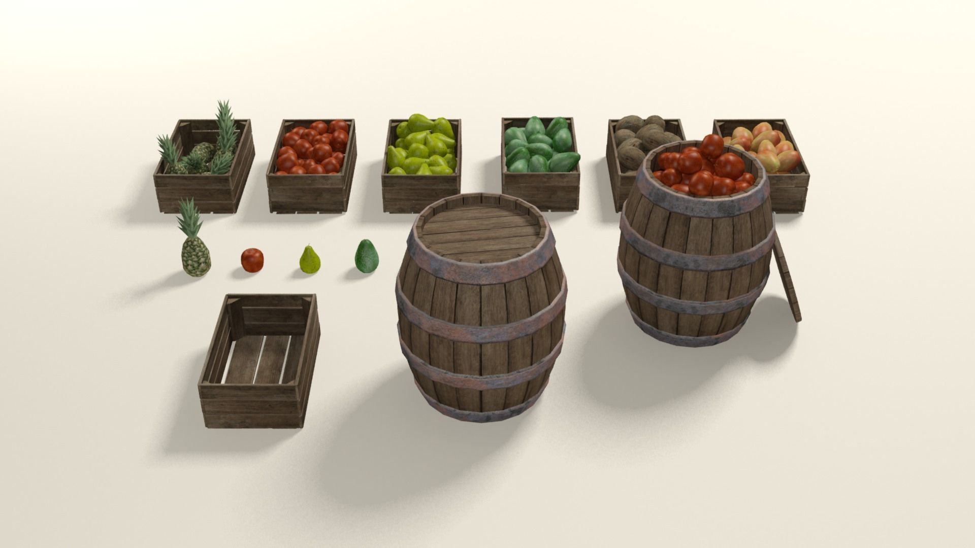 Tropical fruit and fruit boxes Low-poly 3D model_7