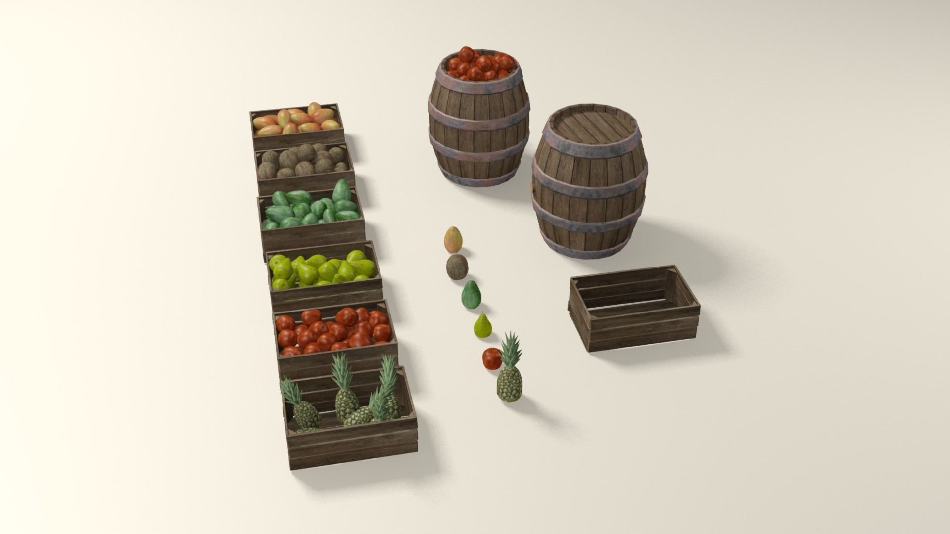 Tropical fruit and fruit boxes Low-poly 3D model_8