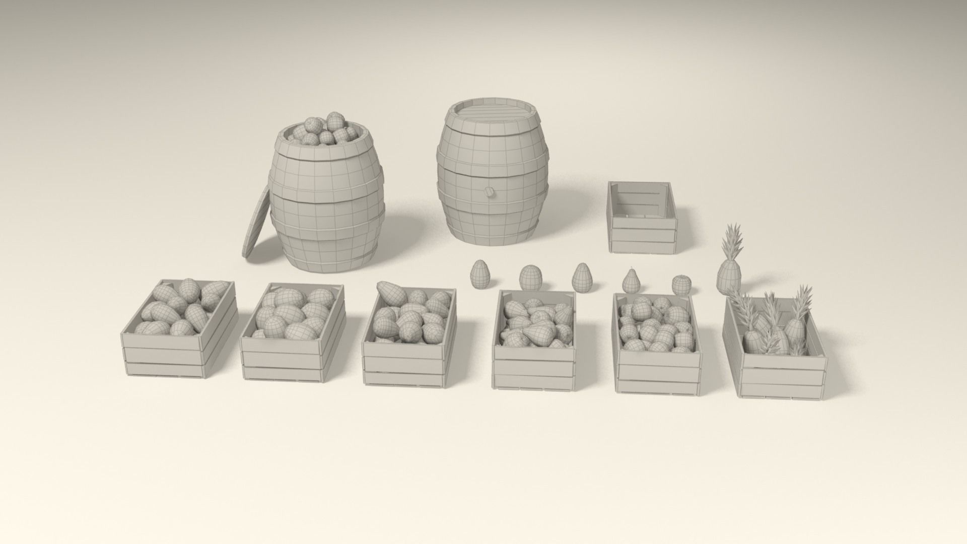 Tropical fruit and fruit boxes Low-poly 3D model_13