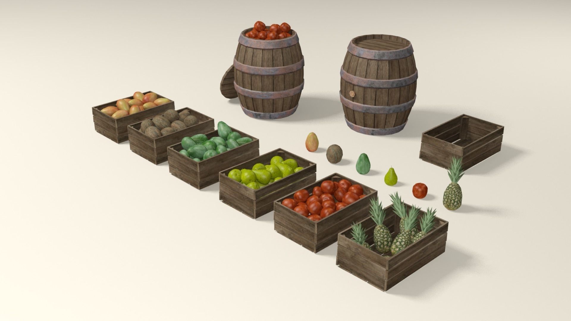 Tropical fruit and fruit boxes Low-poly 3D model_11