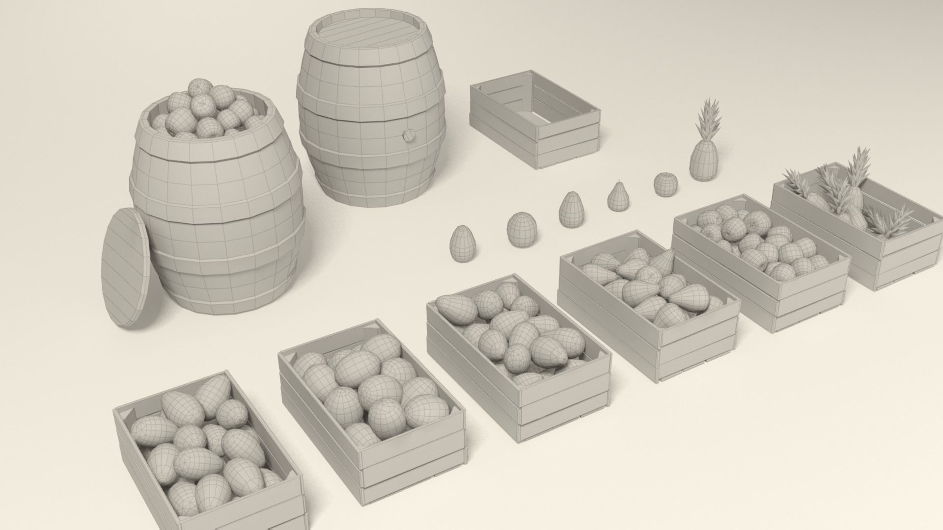 Tropical fruit and fruit boxes Low-poly 3D model_14