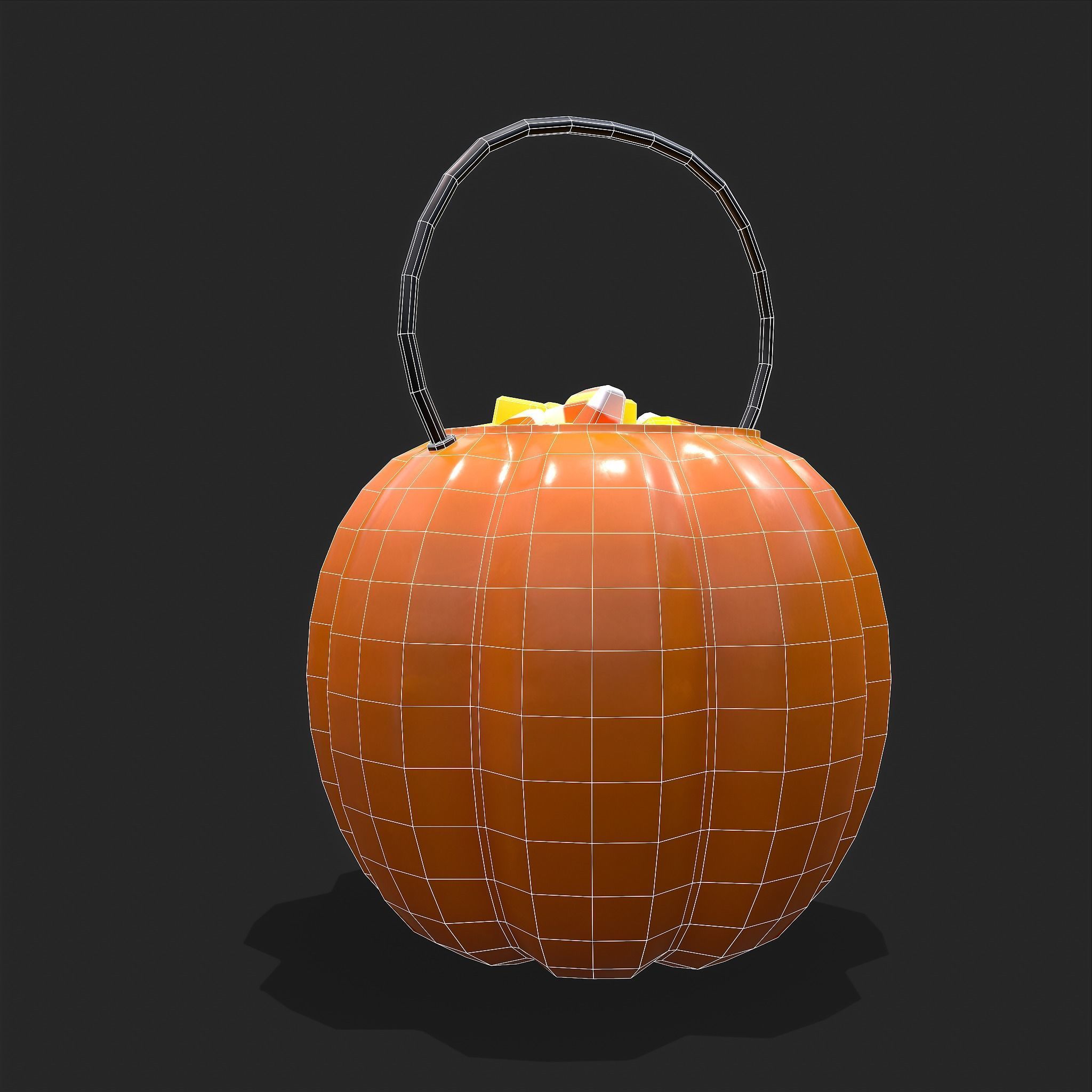 Pumpkin Candy Pail Low-poly 3D model_12
