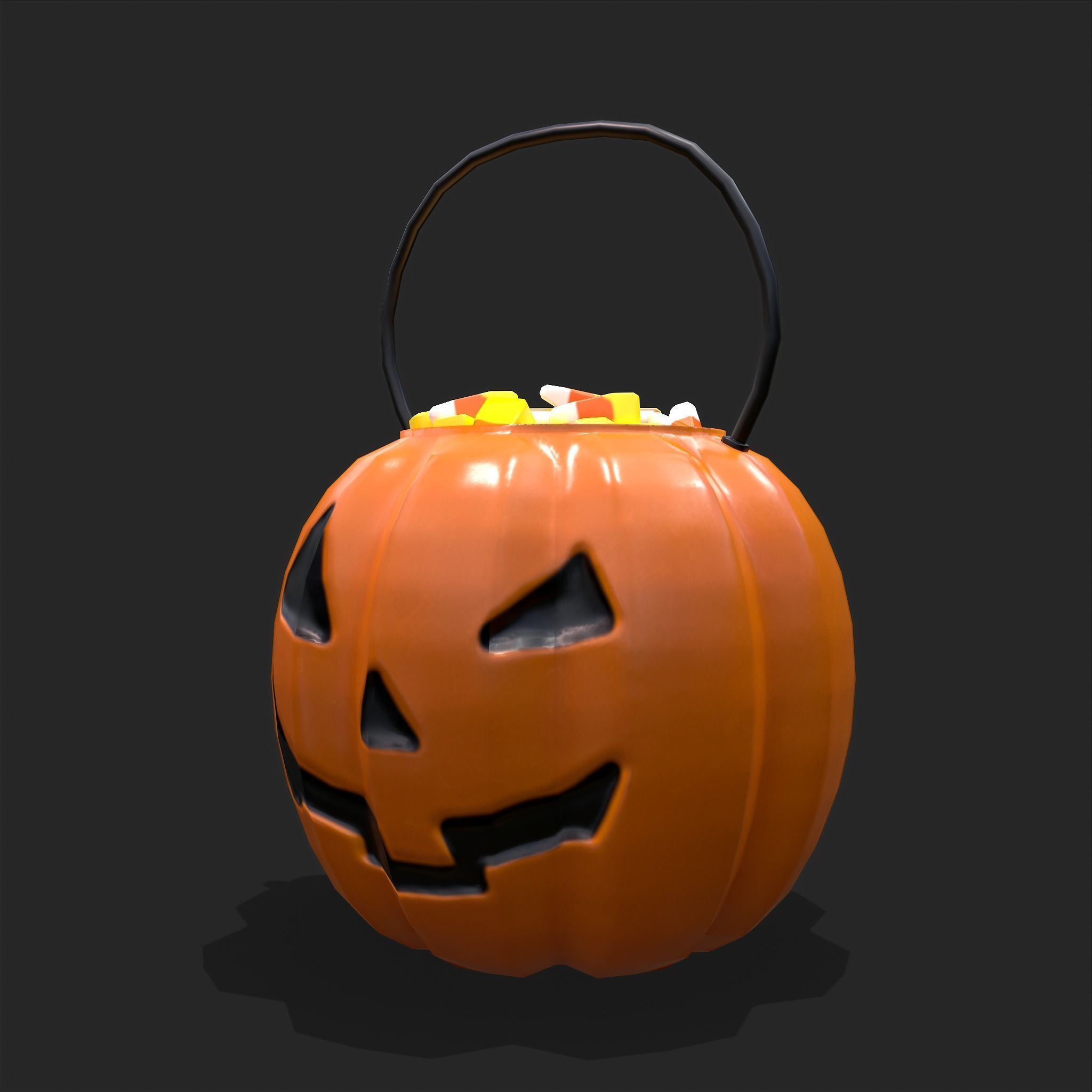 Pumpkin Candy Pail Low-poly 3D model_8