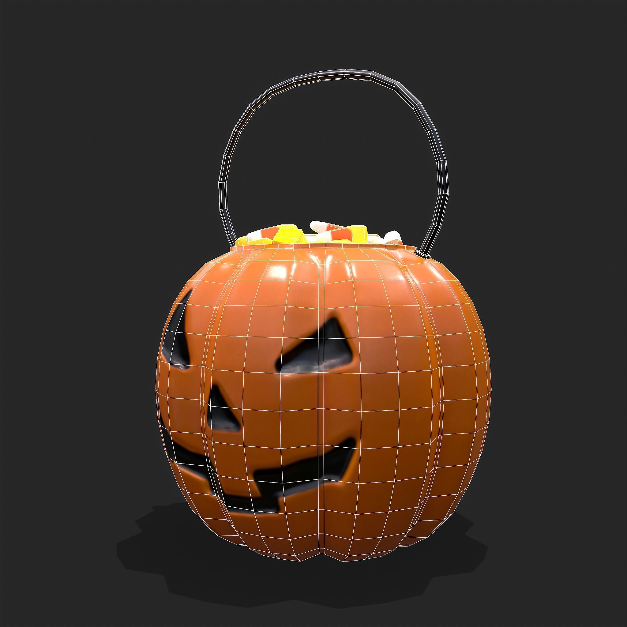 Pumpkin Candy Pail Low-poly 3D model_9