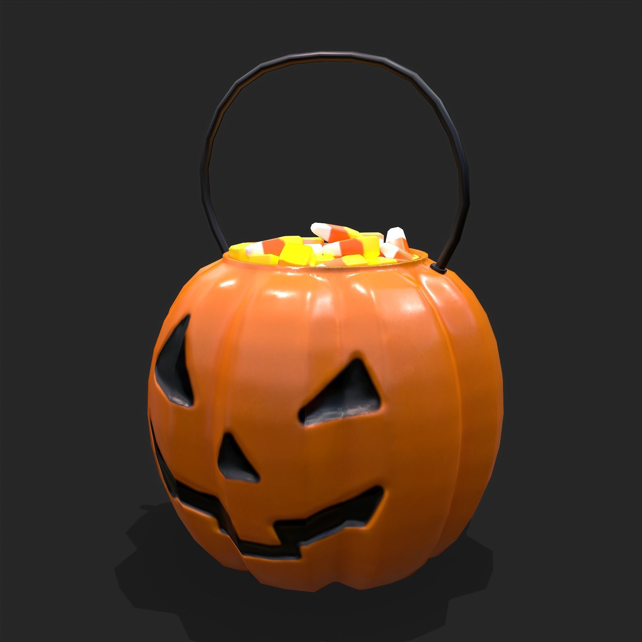 Pumpkin Candy Pail Low-poly 3D model_6