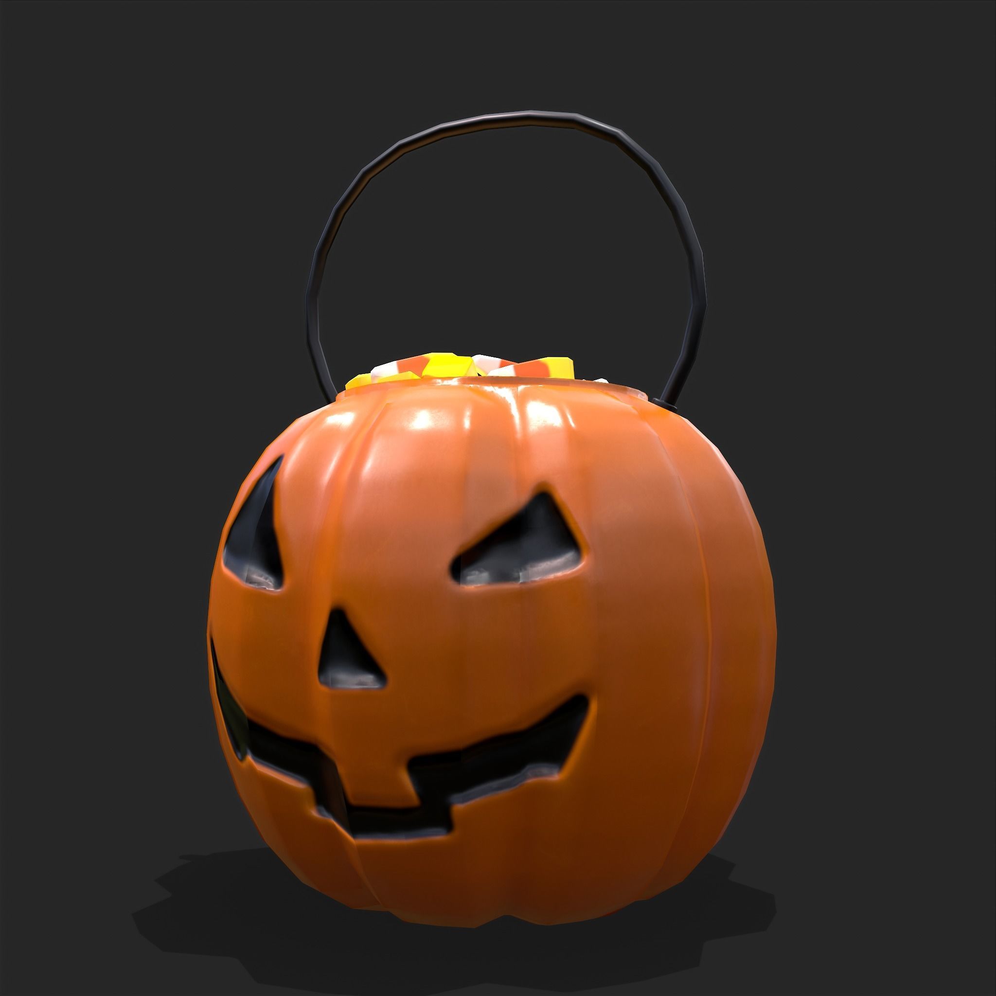 Pumpkin Candy Pail Low-poly 3D model_5