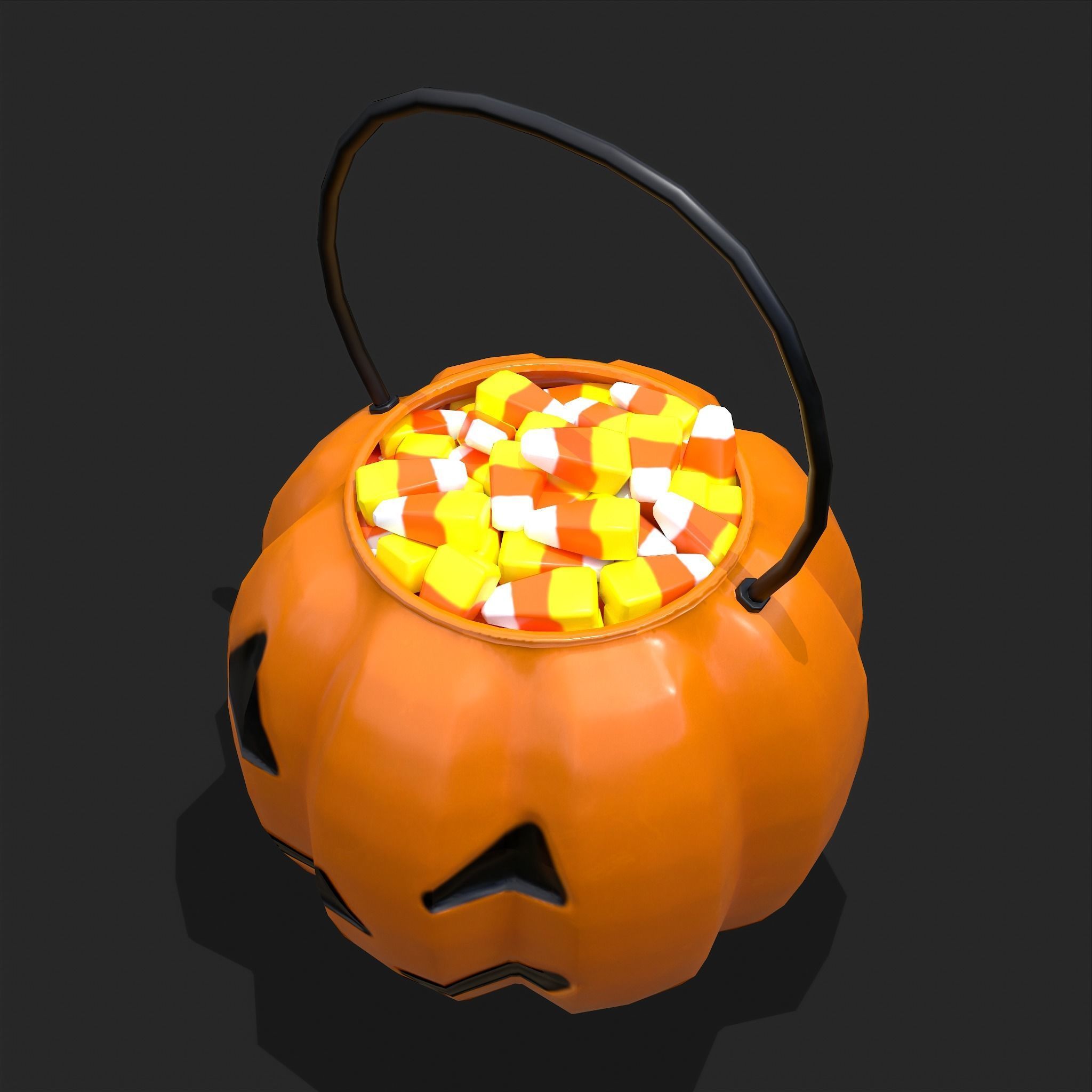 Pumpkin Candy Pail Low-poly 3D model_18
