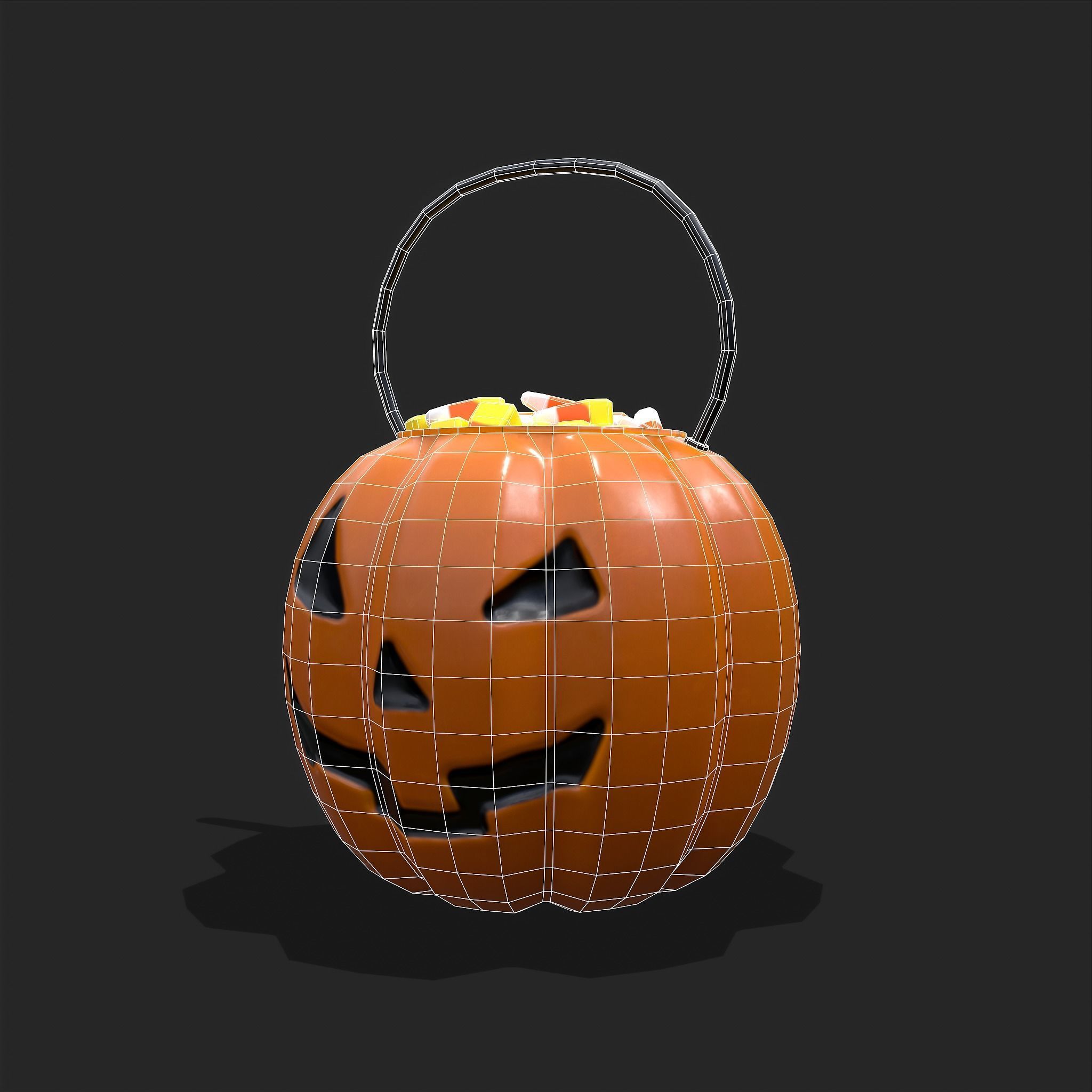 Pumpkin Candy Pail Low-poly 3D model_20
