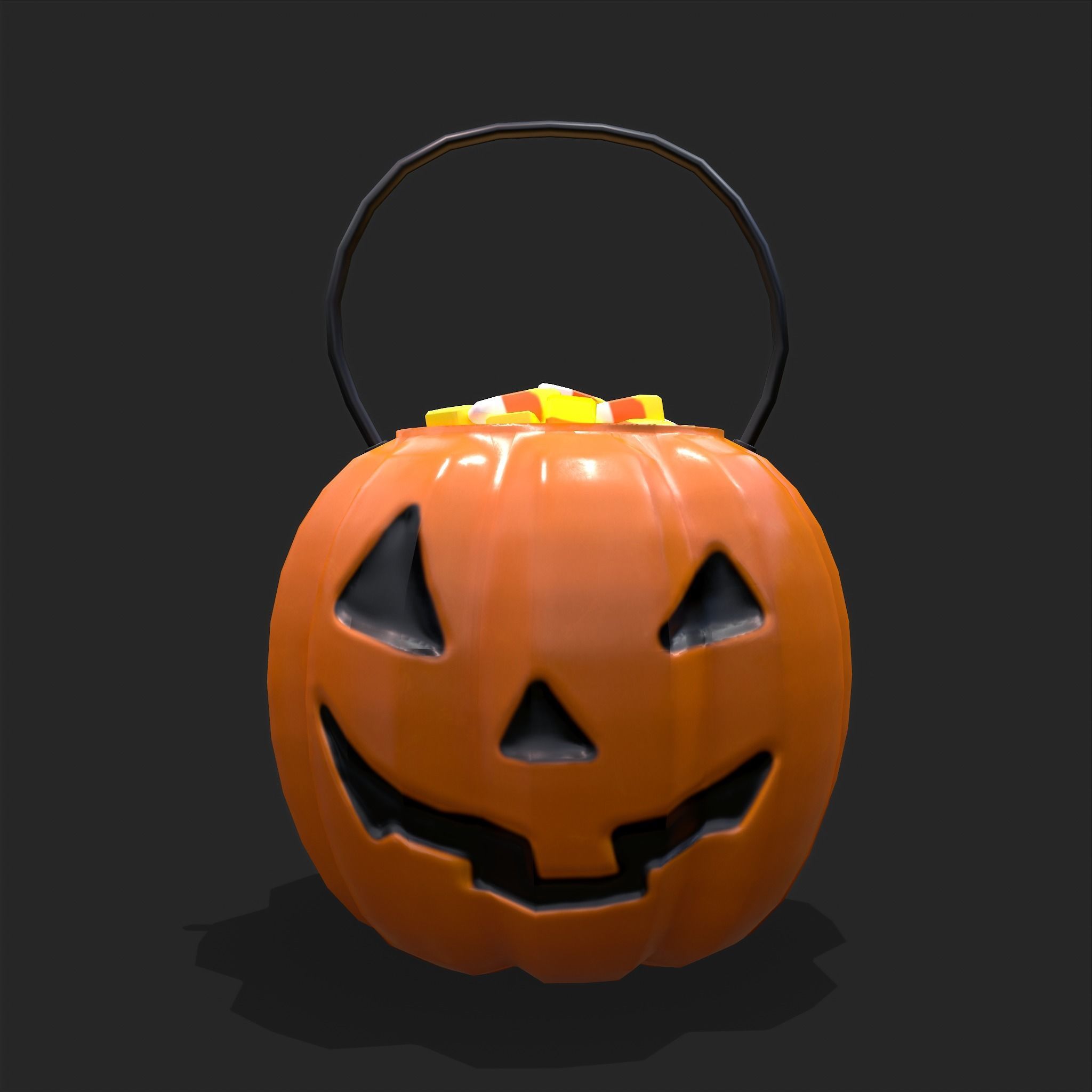 Pumpkin Candy Pail Low-poly 3D model_4